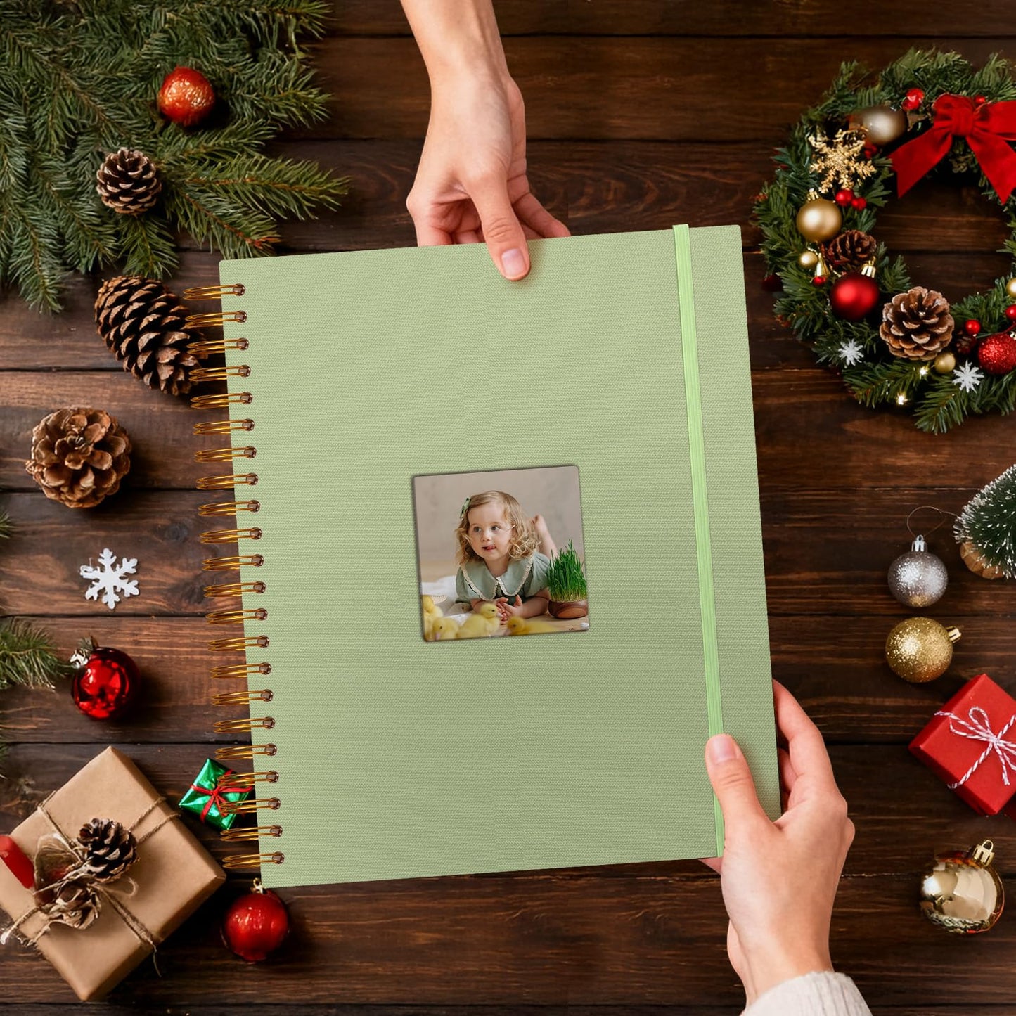 Hiwhy 8.5x11 Inch Scrapbook Photo Album, Linen Cover DIY Scrapbooks with 30 Sheets Plastic Sleeves 60 Pages Memory Book for Wedding Birthday Baby Travel (GrassGreen)