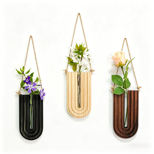 CDJZDGD Wood Wall Planter Set of 3, Propagation Station with Glass Tubes, Boho Wall Decor Hanging Vase for Dried Flowers, Farmhouse Wooden Plant Holder for Living Room Bedroom, Rainbow U-Shaped