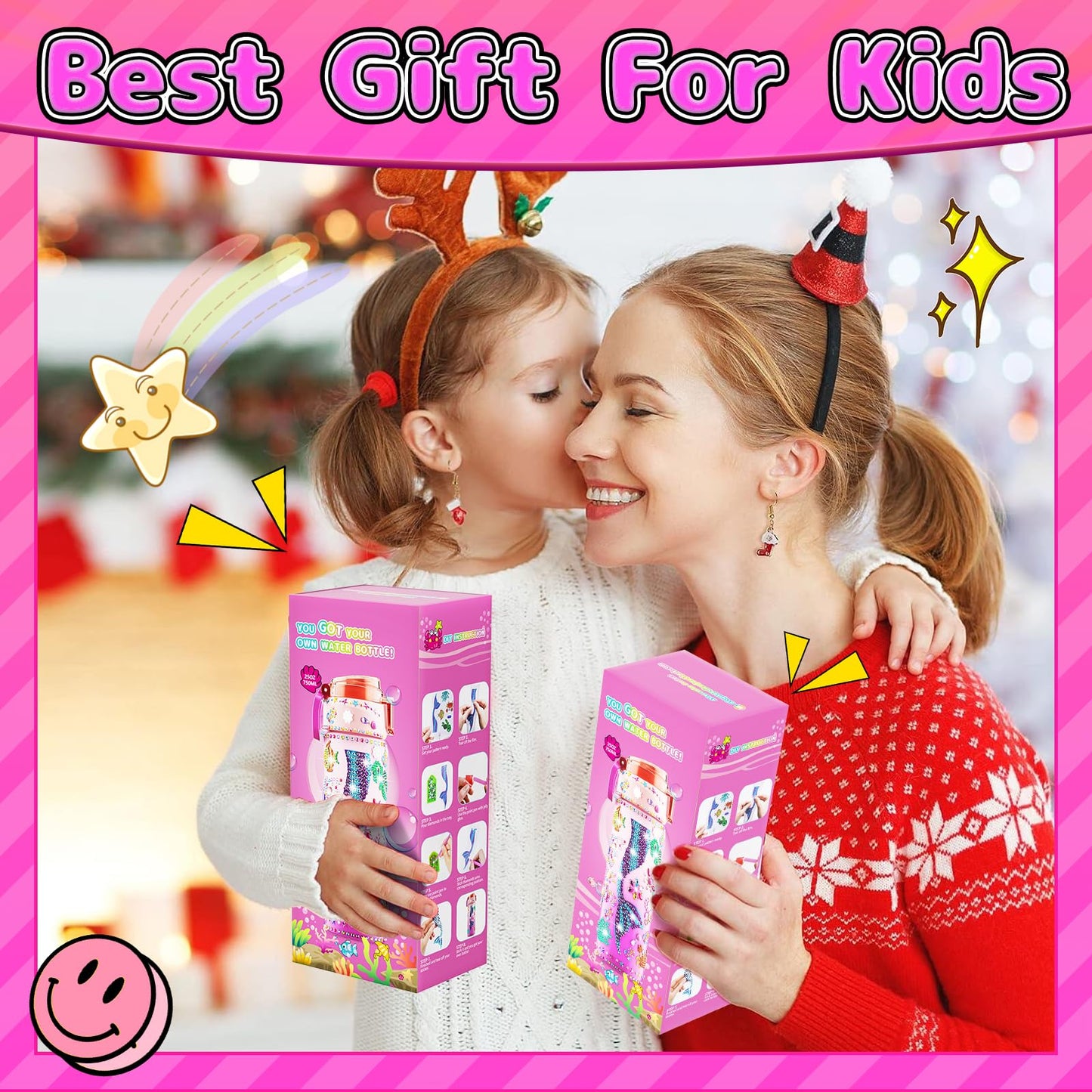 BOOH Decorate Your Own Water Bottle Kits for Girls, Mermaid Painting Diamond Art & Bracelet Making Kit for Girl, Crafts for Kids Ages 4-8, Birthday Christmas School Gifts (Mermaid)