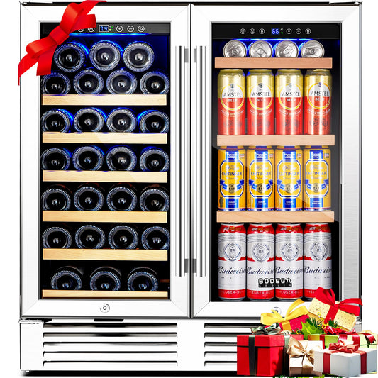 BODEGACOOLER Wine and Beverage Refrigerator,30 Inch Under Counter Commercial Beverage Refrigerator, Large Capacity Back Bar Cooler With 2 Glass Doors,LED Lighting Display Beer Wine Soda Drinks.