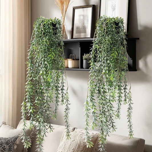 Yarmare Artificial Hanging Plant 2 Pcs Faux Plant Ivy Vine Faux Eucalyptus Vines Fake Potted Greenery for Wall Living Room Home Shelf Office Bathroom Outdoor Indoor Decor (Type 5)