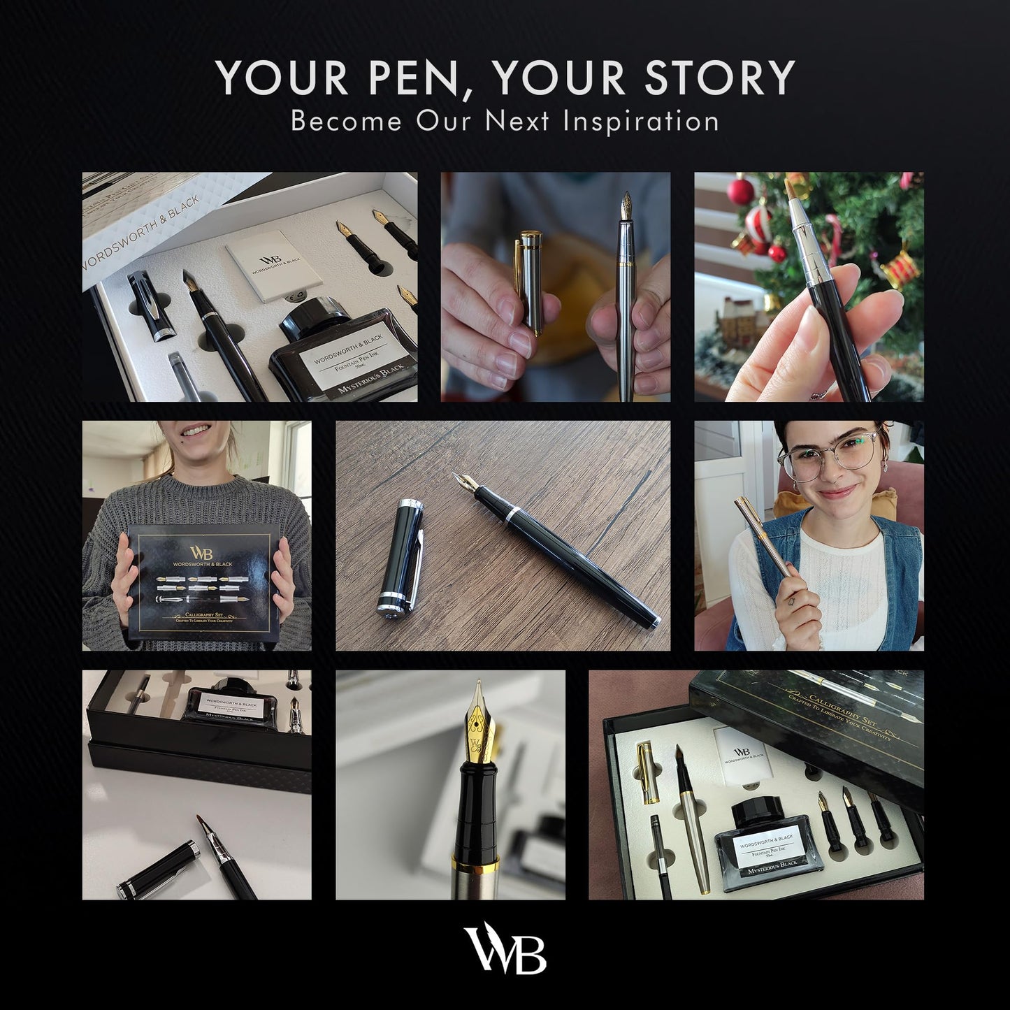 Wordsworth & Black Calligraphy Pen Gift Set, Includes Bottle, 6 Cartridges, Refill Converter, 6 Replacement Nibs, Premium Package, Journaling, Smooth Writing Pens [Black Gold]