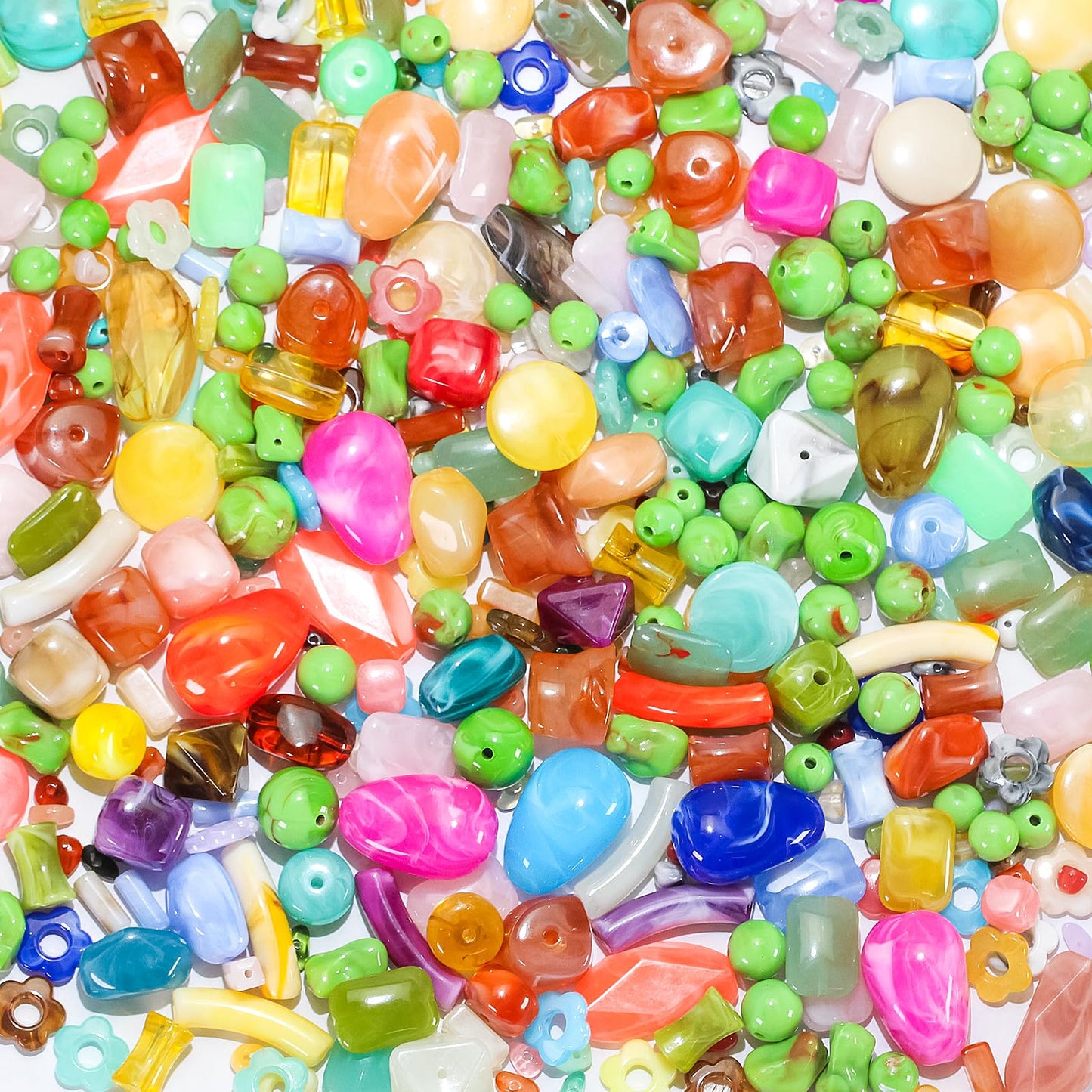 Mixed Bulk Acrylic Beads for Crafts, Large Hole Hair Beads for Jewelry Making, Colorful Unique Shaped Big Beads for Bracelets Earrings Necklace, Macrame Beads with Large Holes, 5-31mm, One Pounds