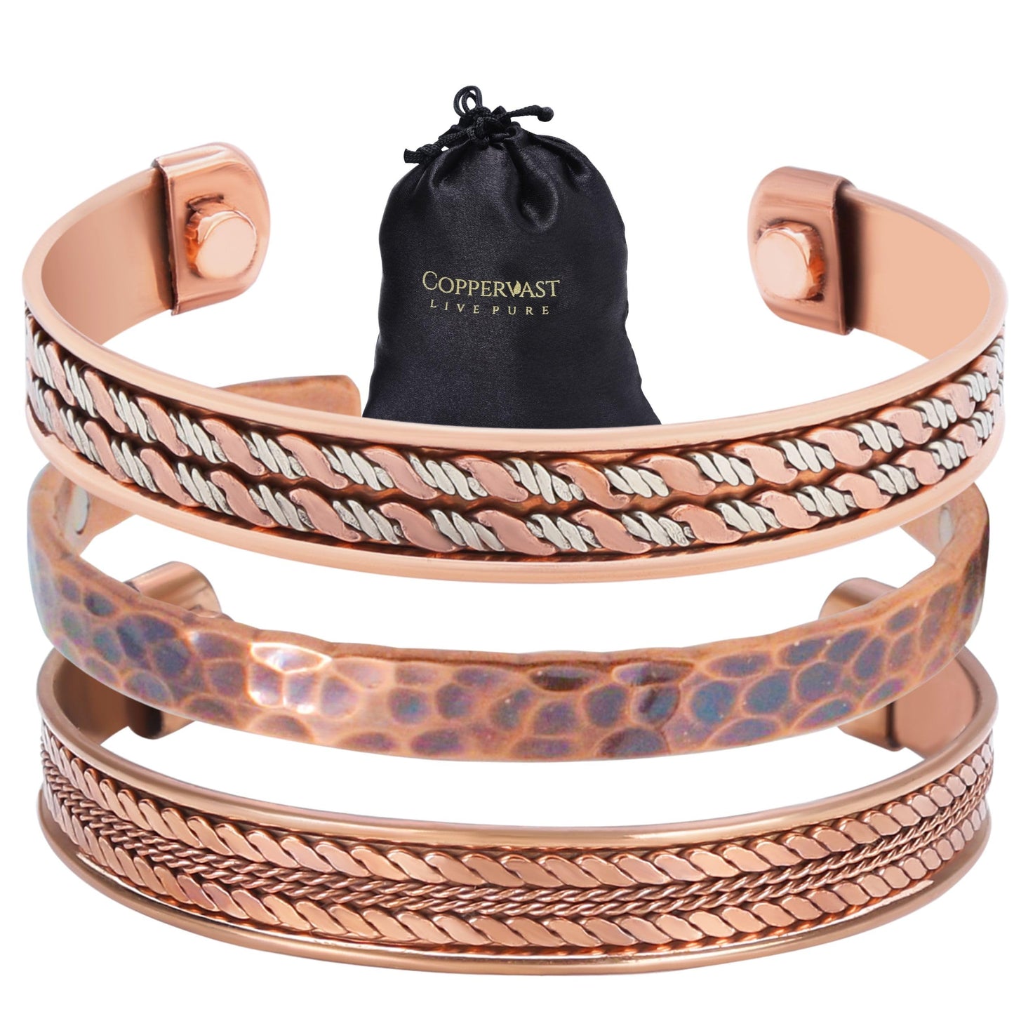 Copper Bracelets for Men and Women | Set of 3 with Gift Box | Gifts for Men and Women | gifts for mom | Handmade 100% Copper