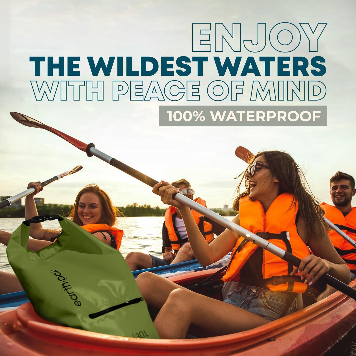 Earth Pak Waterproof Dry Bag with Zippered Pocket - Waterproof Dry Bag Backpack Keeps Gear Dry for Boating, Camping, Fishing, Beach Drybag, Kayak Accessories - Dry Bags Waterproof with Phone Case 20L