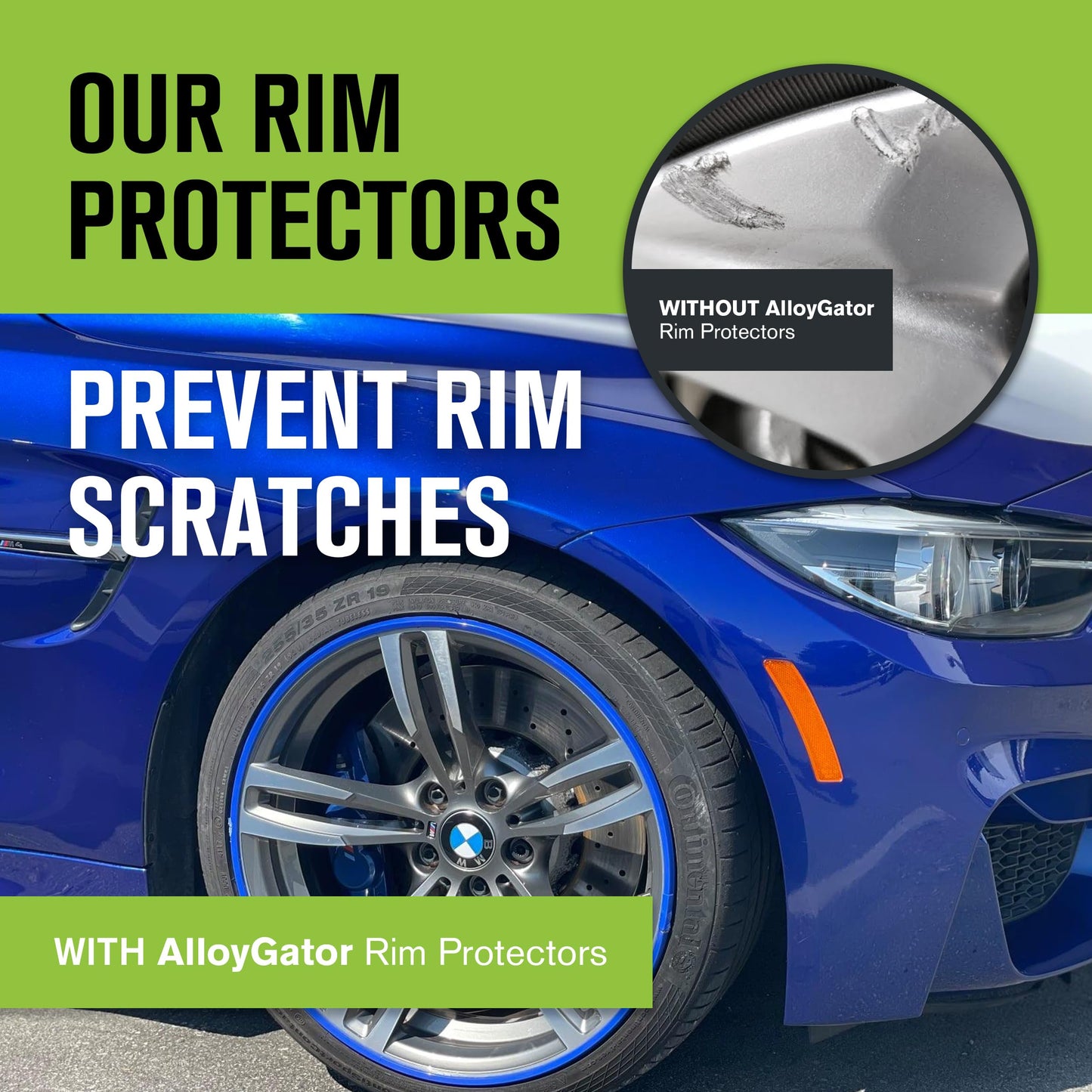 AlloyGator Blue Rim Protector for Car Wheels (Fits 12-24" Wheel Diameter) - Pack of 4 Premium Alloy Wheel Protector to Avoid Scratches & Scuffs - Adhesive Free Curb Rash Rim Protectors