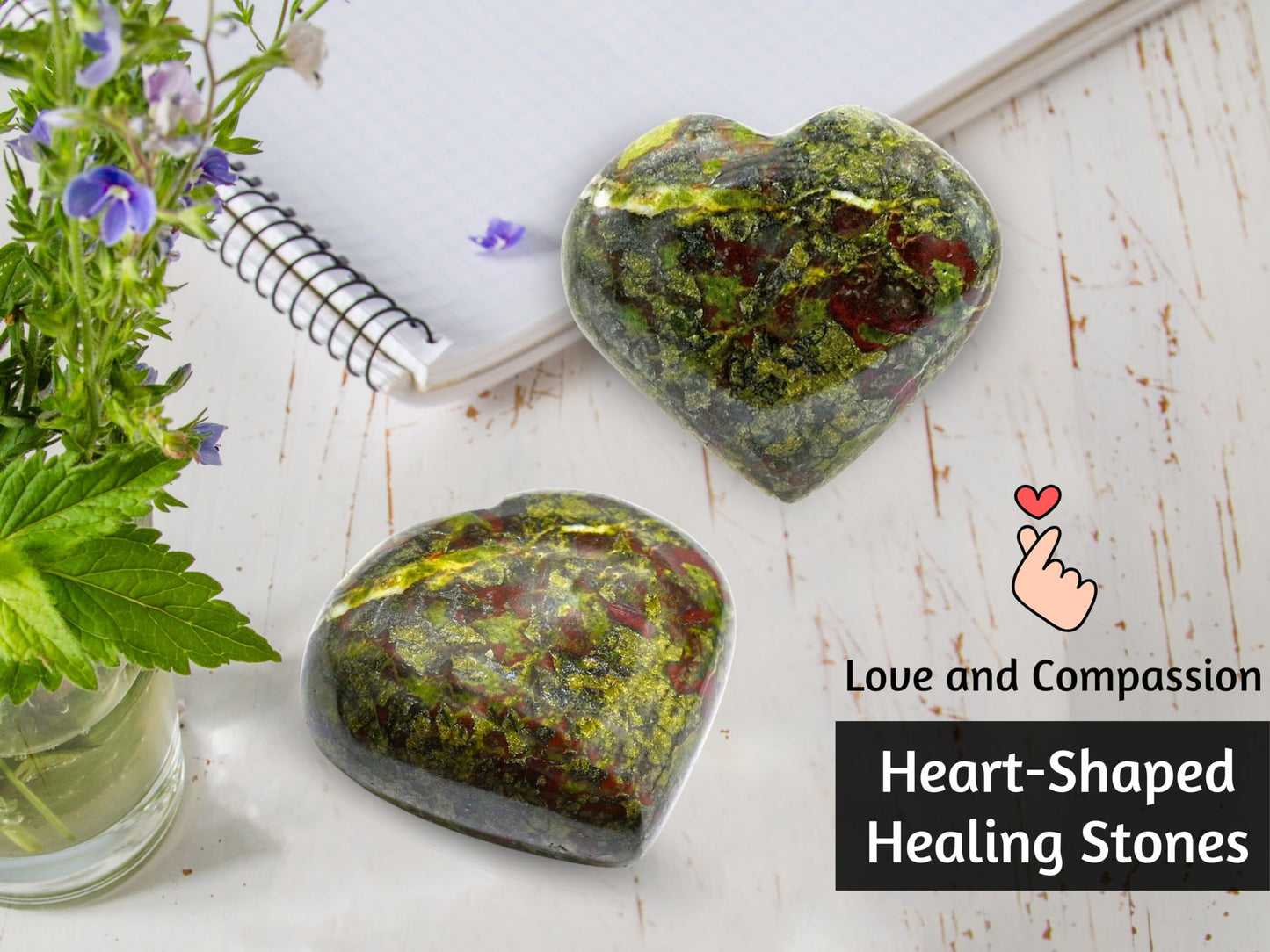 Amazing Gemstone Dragon Bloodstone Crystal Heart Palm Stone - Pocket Massage Worry Stone for Natural Body Chakra Balancing, Reiki Healing and Crystal Grid