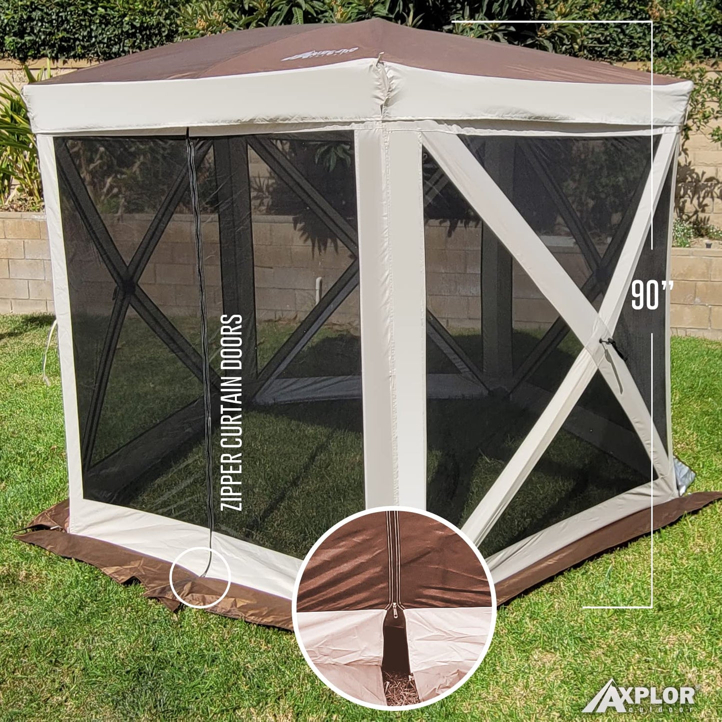 AxplorOutdoor Pop Up Canopy Screen Tent 10x10 | Camping Gazebo | Portable Outdoor Screened Room | Standing Height 5-Sided Camper with Carry Bag