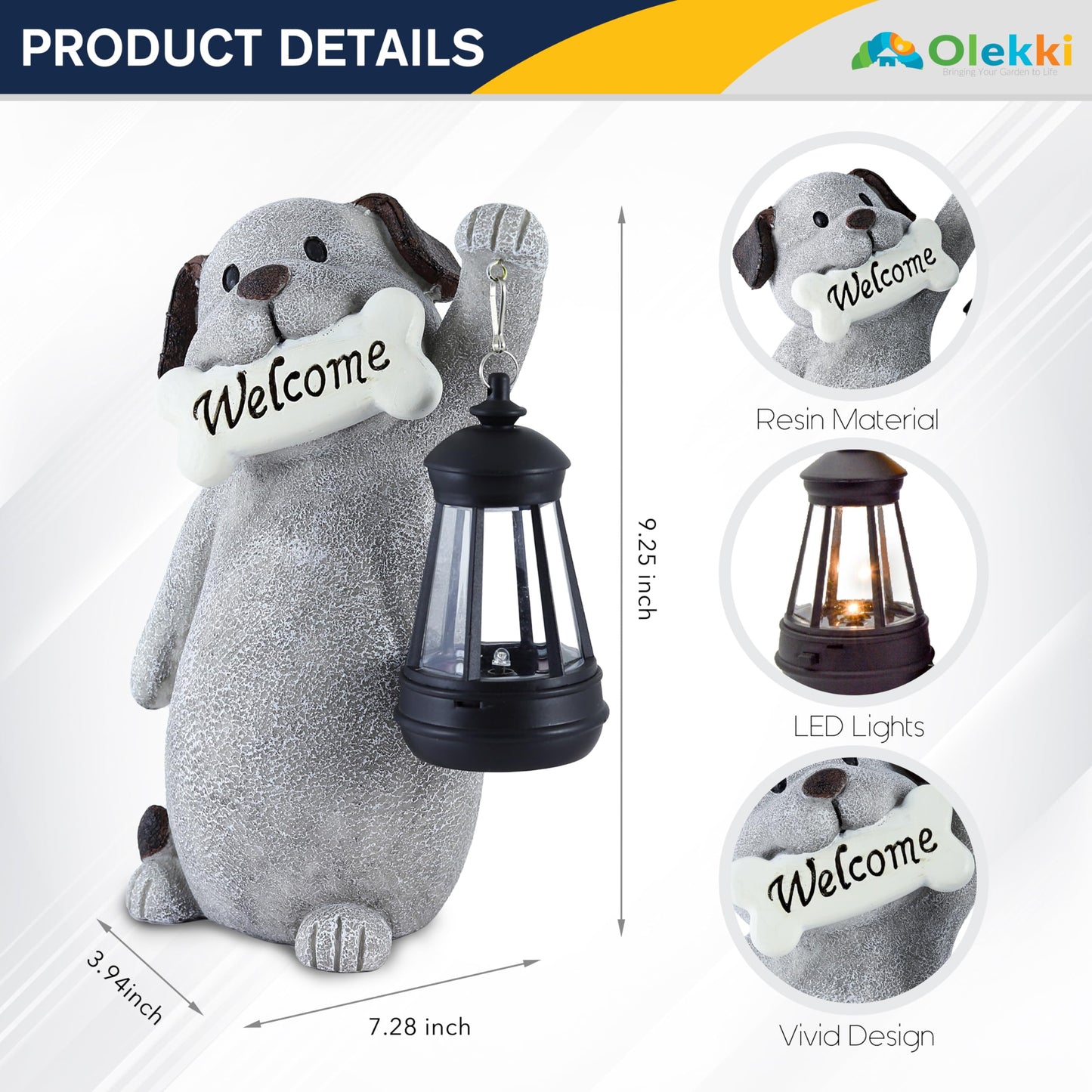 Olekki Solar Dog Garden Statue with Lantern Light – 9.2in Outdoor Dog Figurine for Yard Patio Garden Decor, Cute Memorial Gift for Women Mom