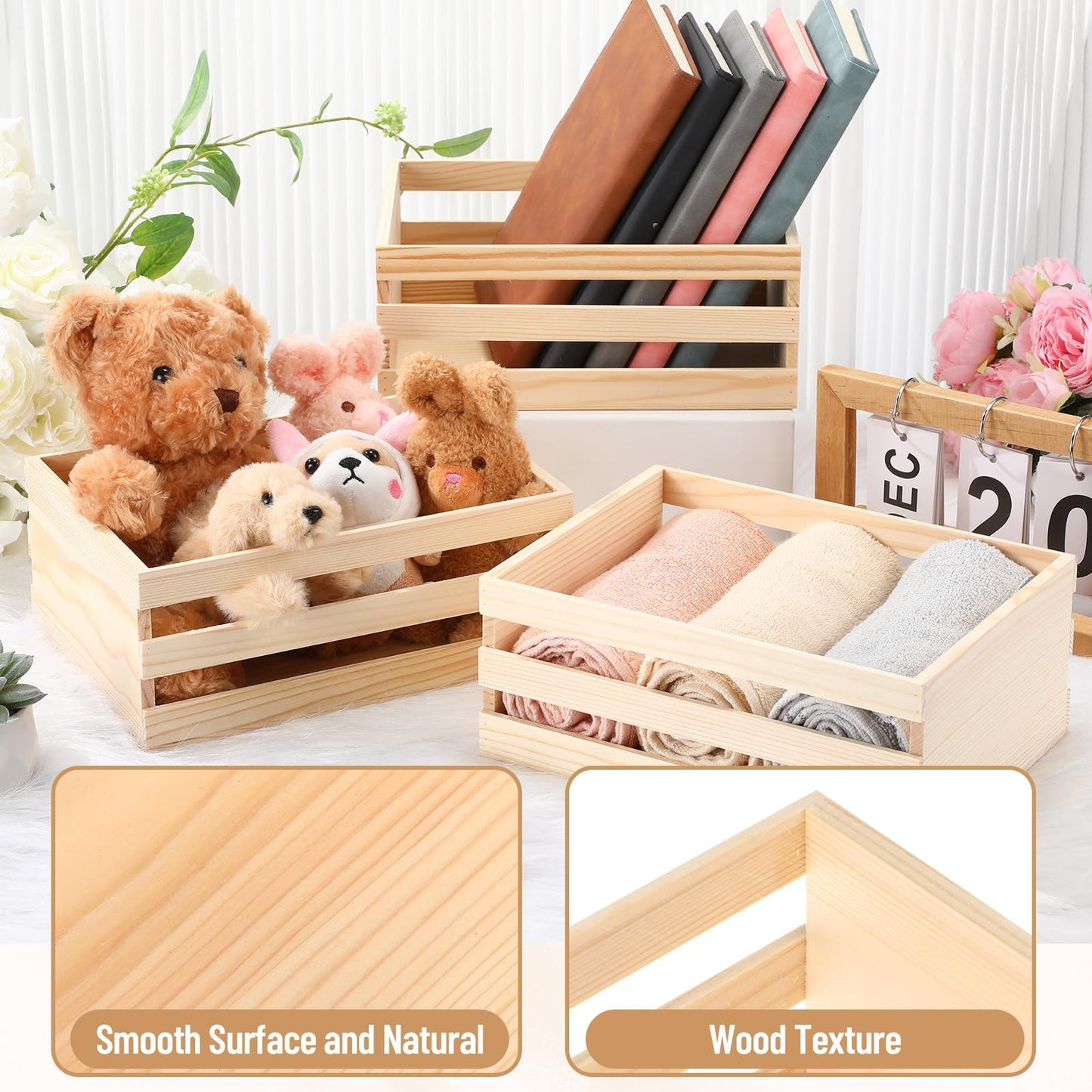 Cinnvoice 6 Pcs 9.5'' 250th Anniversary Small Wooden Crate for Storage 4th of July Unfinished Wood Crate Bulk Rustic Decorative Display Box Natural Bin Closet Organized for Kitchen Office Home