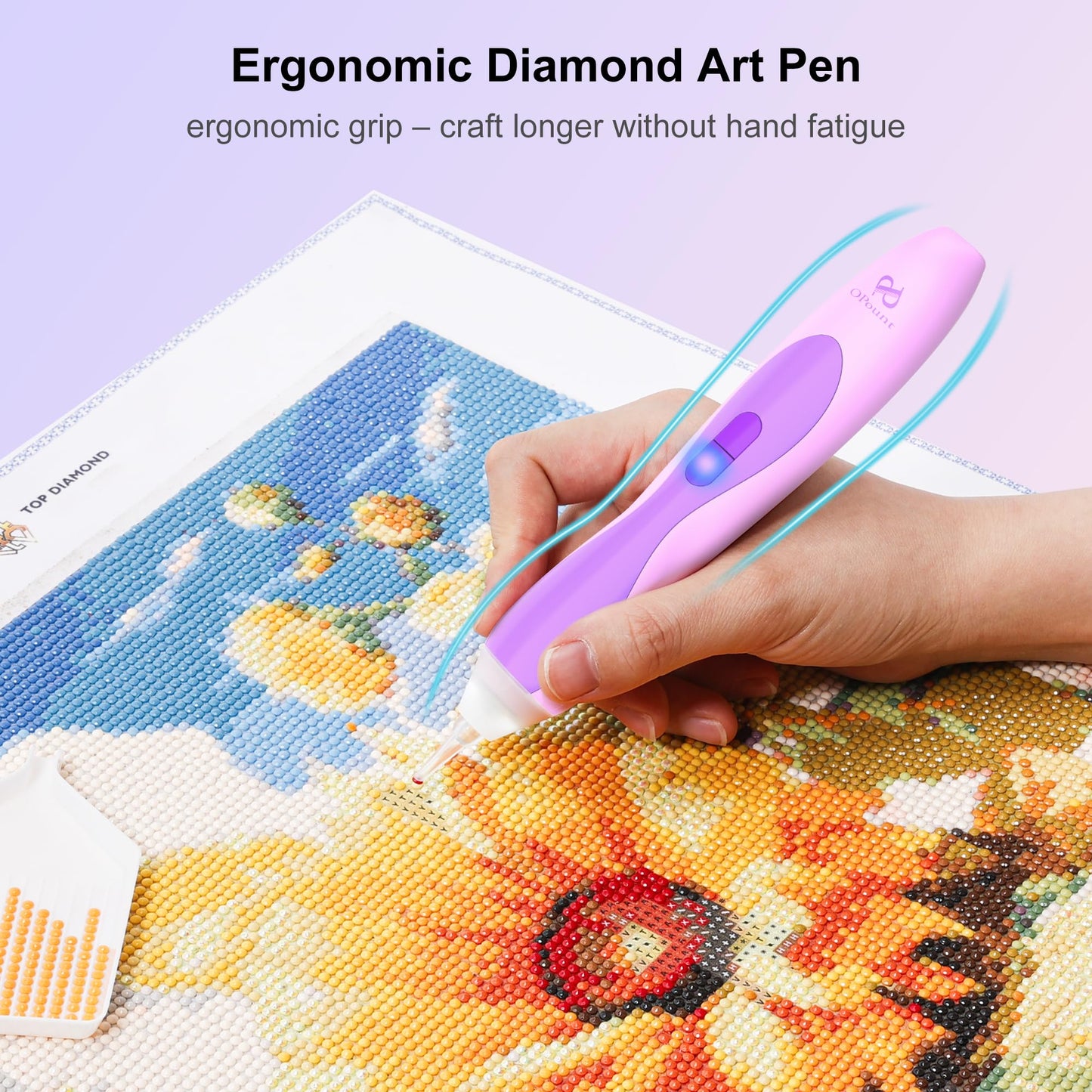 Electric Diamond Art Pens with Light, Diamond Art Kits for Adults, Wireless, Rechargeable, 3 Brightness Levels, Ergonomic Grip and Extra Tips, Quiet Suction Diamond Painting Pen
