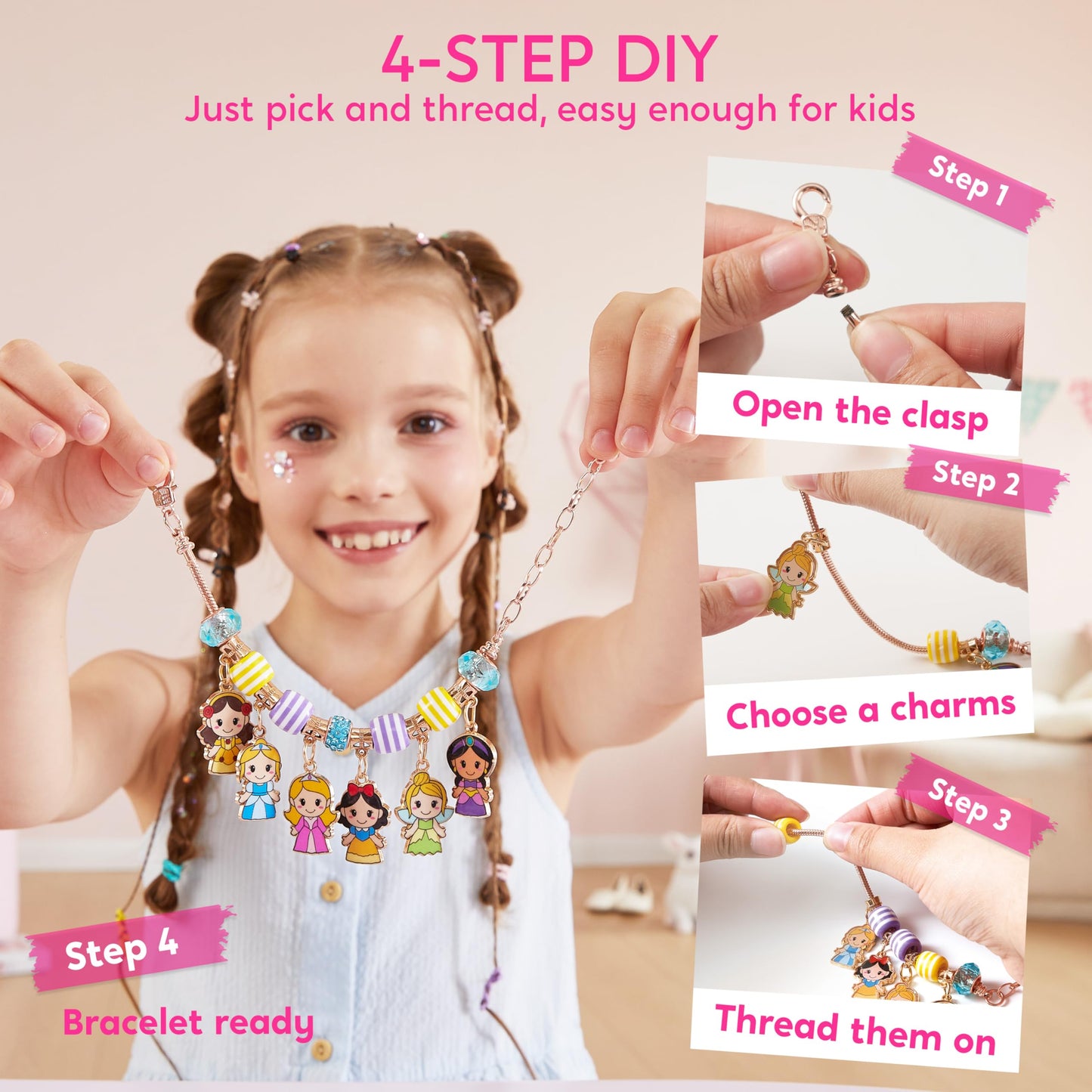 JOVA Klever Kits Princess Bracelet Making Kit, Jewelry Making Kit, Bracelets for Girls, Crafts for Kids, 4 Year Old Girl Birthday Gifts, Over 650 Beads, Make 30+ Designs