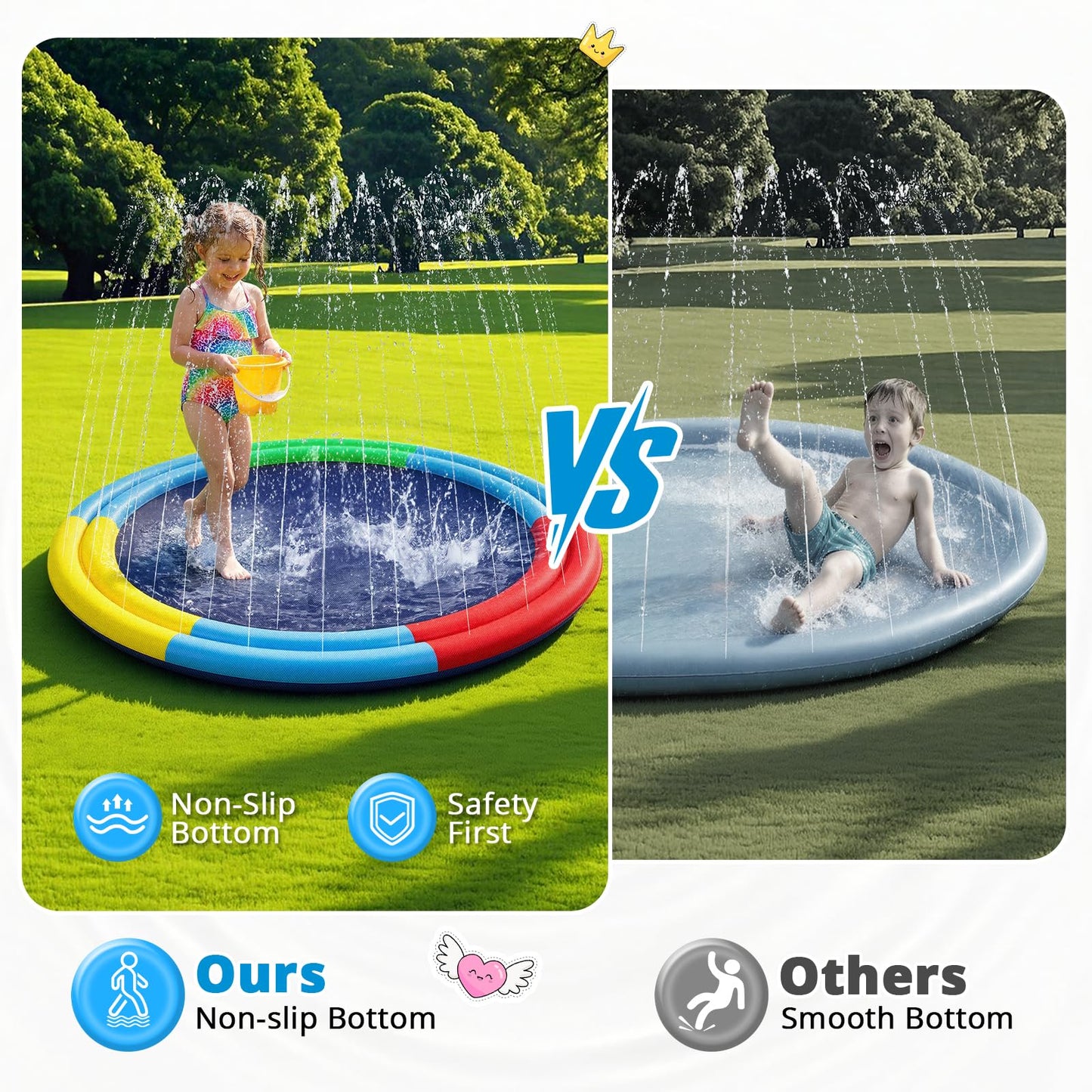Splash Pad for Kids & Dogs, 78” Sprinkler Splash Pad with Dual Sprayers, Large Non-Slid Splash Mat, 360° Spray Outdoor Water Toys for Backyard, Summer, Gifts for Toddlers, Family, Pets