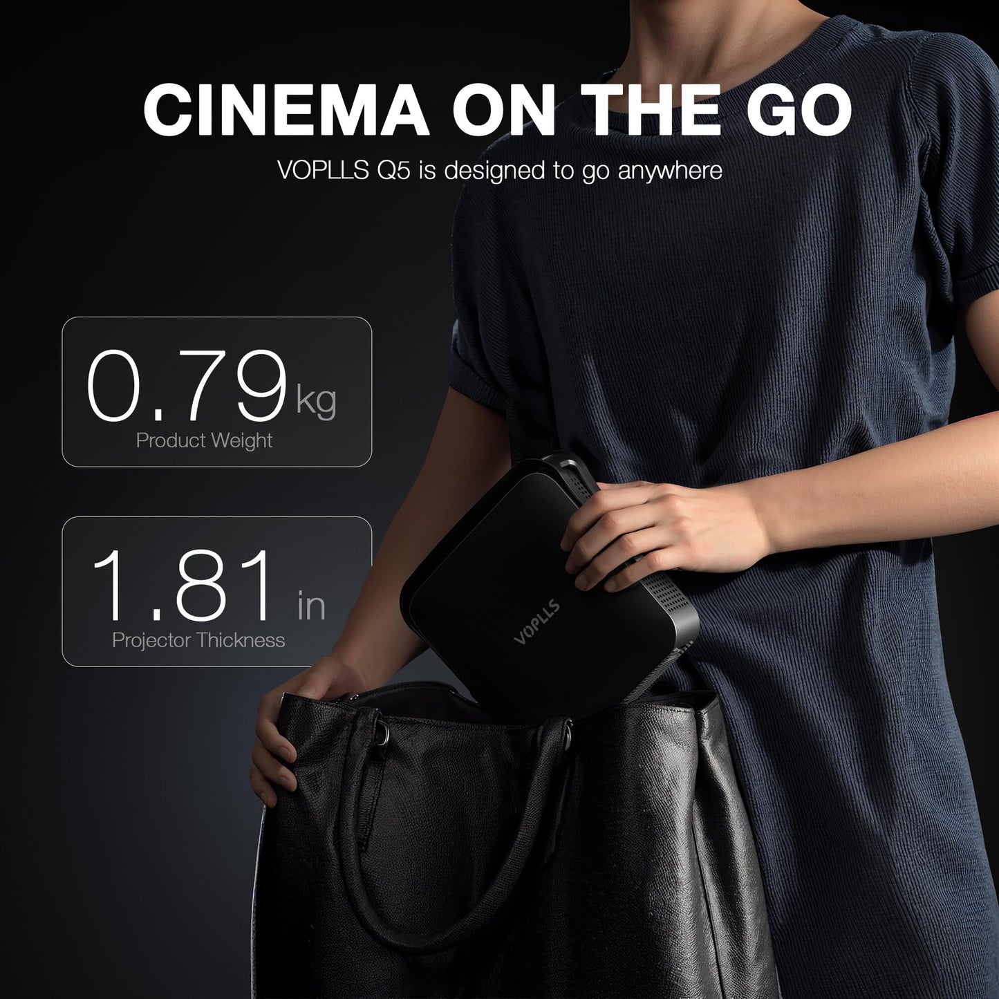 【Officially-Licensed APP & Native 1080P】Thinnest 1.81" Smart Mini Projector with WiFi and Bluetooth, Auto Focus & Keystone Portable Outdoor Projector, VOPLLS 4K Support Home Movie Projector