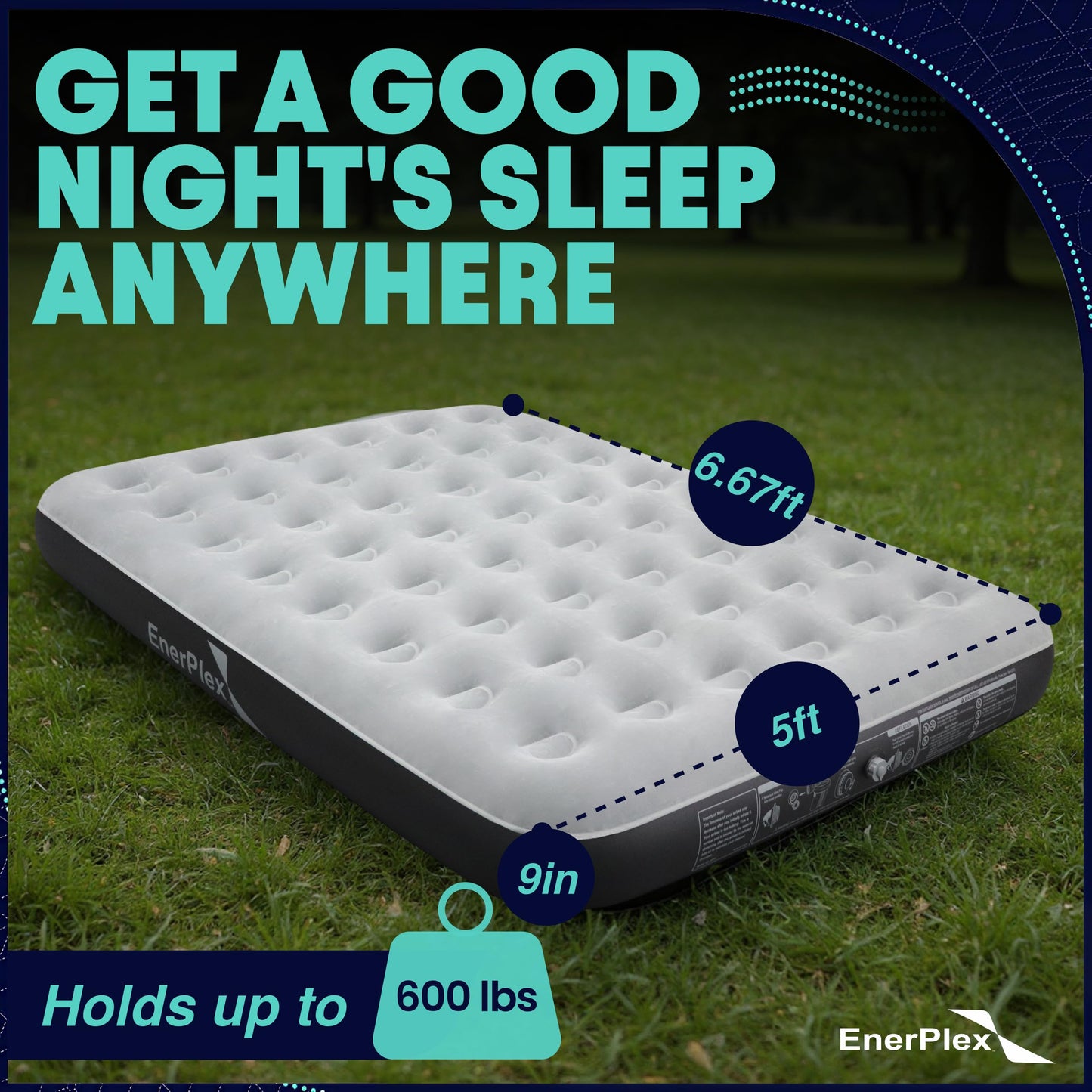 EnerPlex Camping Air Mattress with Built in Pump - Queen Blow Up Mattress for Travel & Guests - Portable Bed for Adults and Kids - Grey