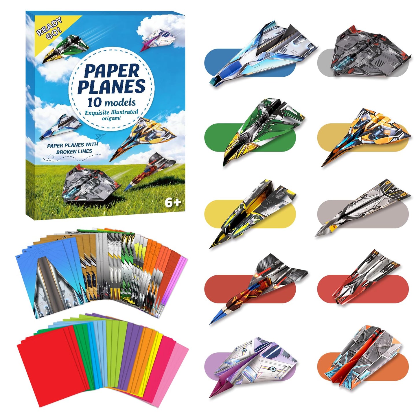 hapray 60 Sheets Paper Airplane Kit, Art and Crafts for Kids with Paper Airplane Instructions Book & Video, Stocking Stuffers for Boys Girls, Birthday Easter Kids Activities Crafts Gifts