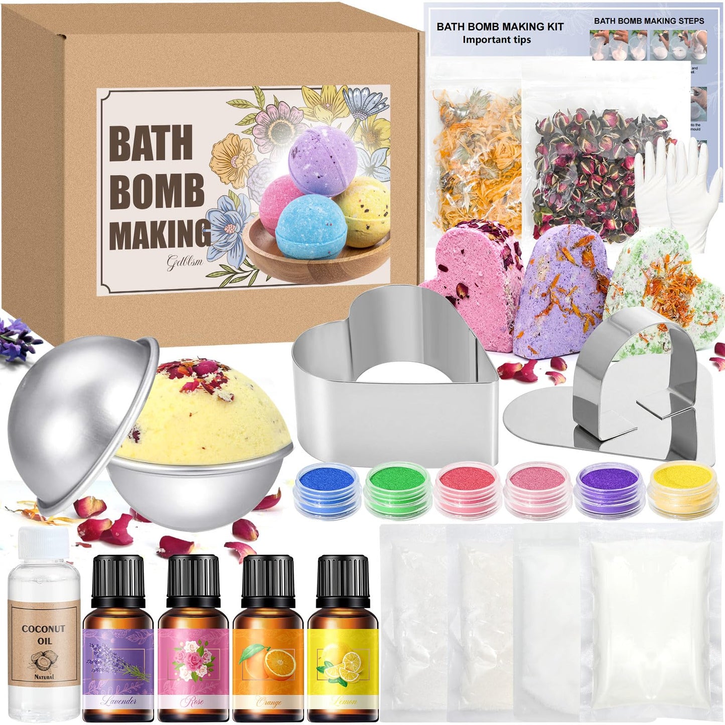 Gdblsm Bath Bomb Making Kit- DIY Bath Bomb Mold Set for Women, Make Your Own Shower Bombs with Shower Steamer Press Molds, Bath & Bathing Making Supplies Spa Craft Kits Gifts for Aldult Women