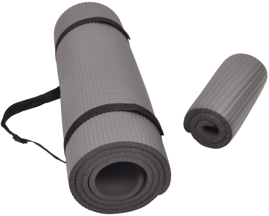 Fitvids All Purpose 1/2-Inch Extra Thick High Density Anti-Tear Exercise Yoga Mat and Knee Pad with Carrying Strap, Gray