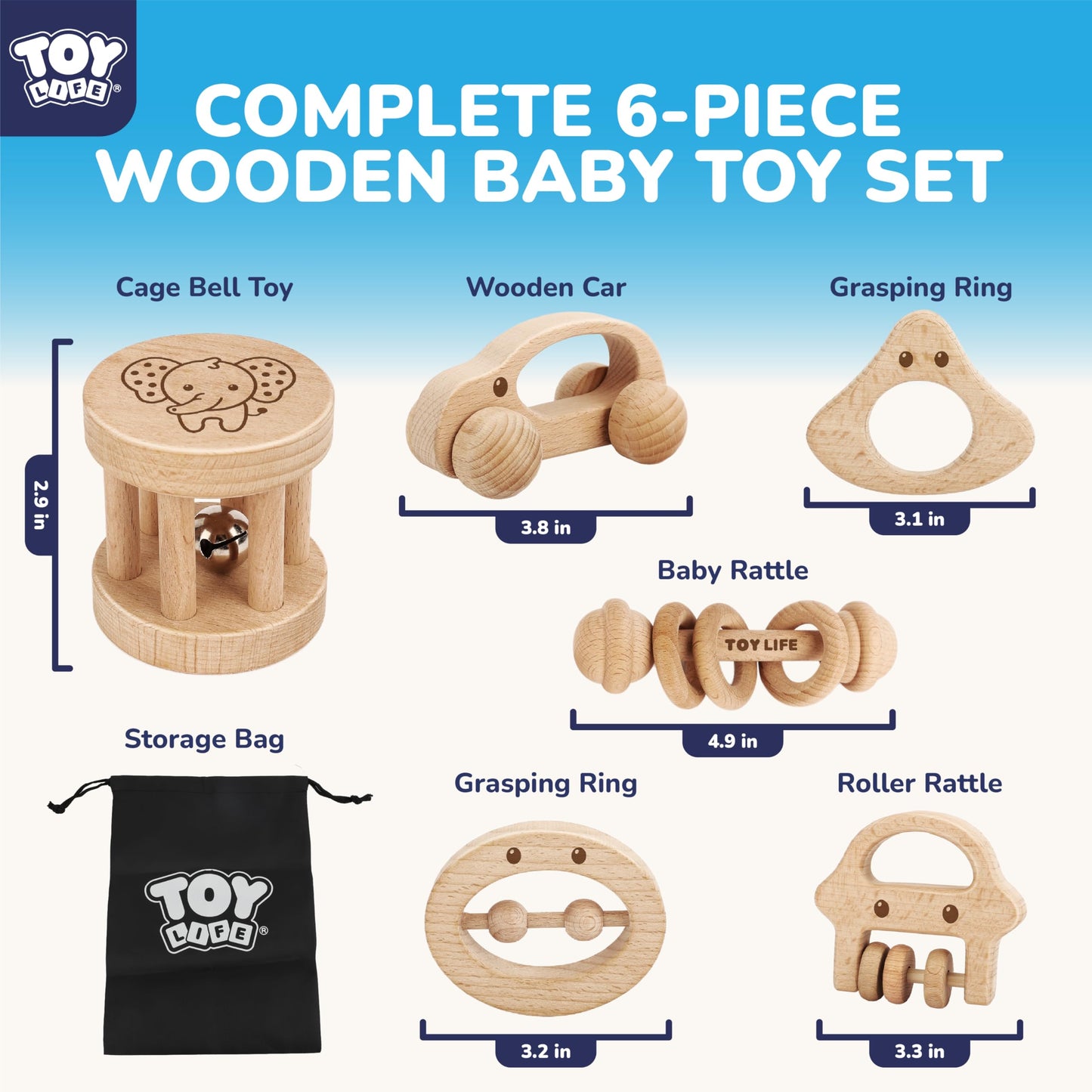 TOY Life Wooden Toys Cars, Montessori Baby Toys 6-12 Months, Wooden Baby Toys Rattle Cars for Toddlers 1-3, Baby Boy Nursery Decor, Montessori Toys for 1 Year Old Boy (6 PCS Rattle Set)