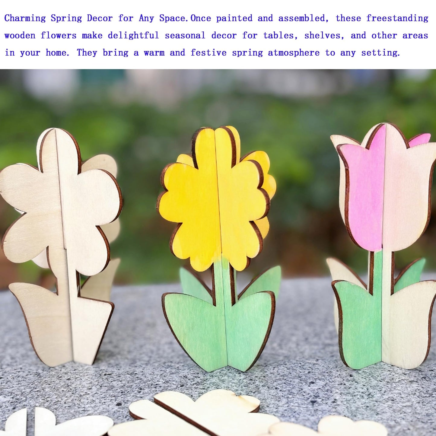 40PCS 3D Unfinished Blank Flower Wooden Cutouts Craft for Kids,Spring Tulip for Children's Painting DIY Room Decoration Gift Giving Surprise (40Flower)
