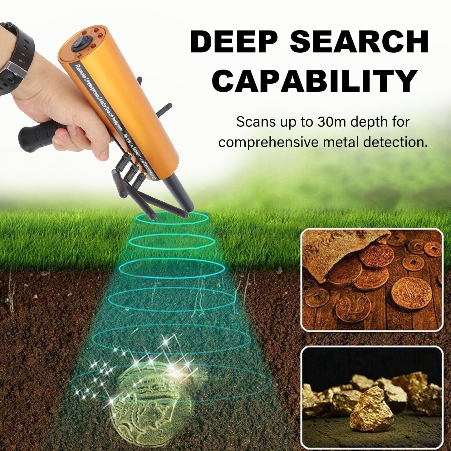 Gold Detector Underground, Ground Penetrating Metal Detector, Metal Pinpointer, 30m Depth 1200m Range 6 Antenna Accurate Finding Gold Detector