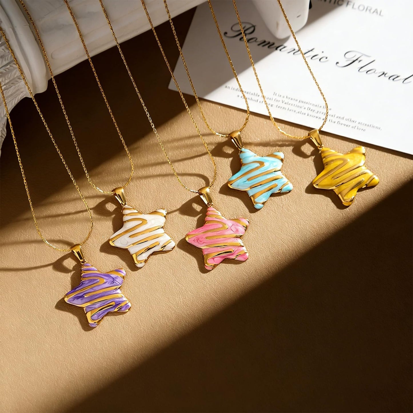 HWJQ Boho Starfish Choker Necklace Enamel Starfish Star Pendant Necklace Stainless Steel Sea Star Necklaces for Women Beachy Jewelry