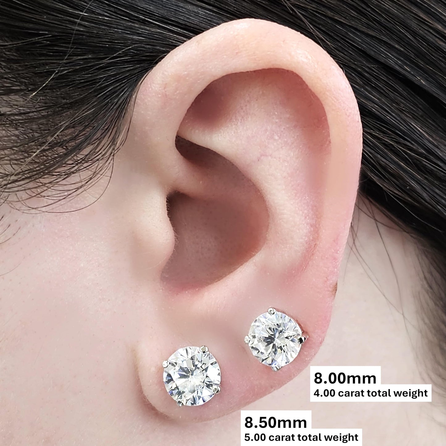 Central Diamond Center Round Simulated Diamond Stud Earrings Hypoallergenic Metal & Sterling Silver CZ - 8.50mm (5.00cttw) Rose
