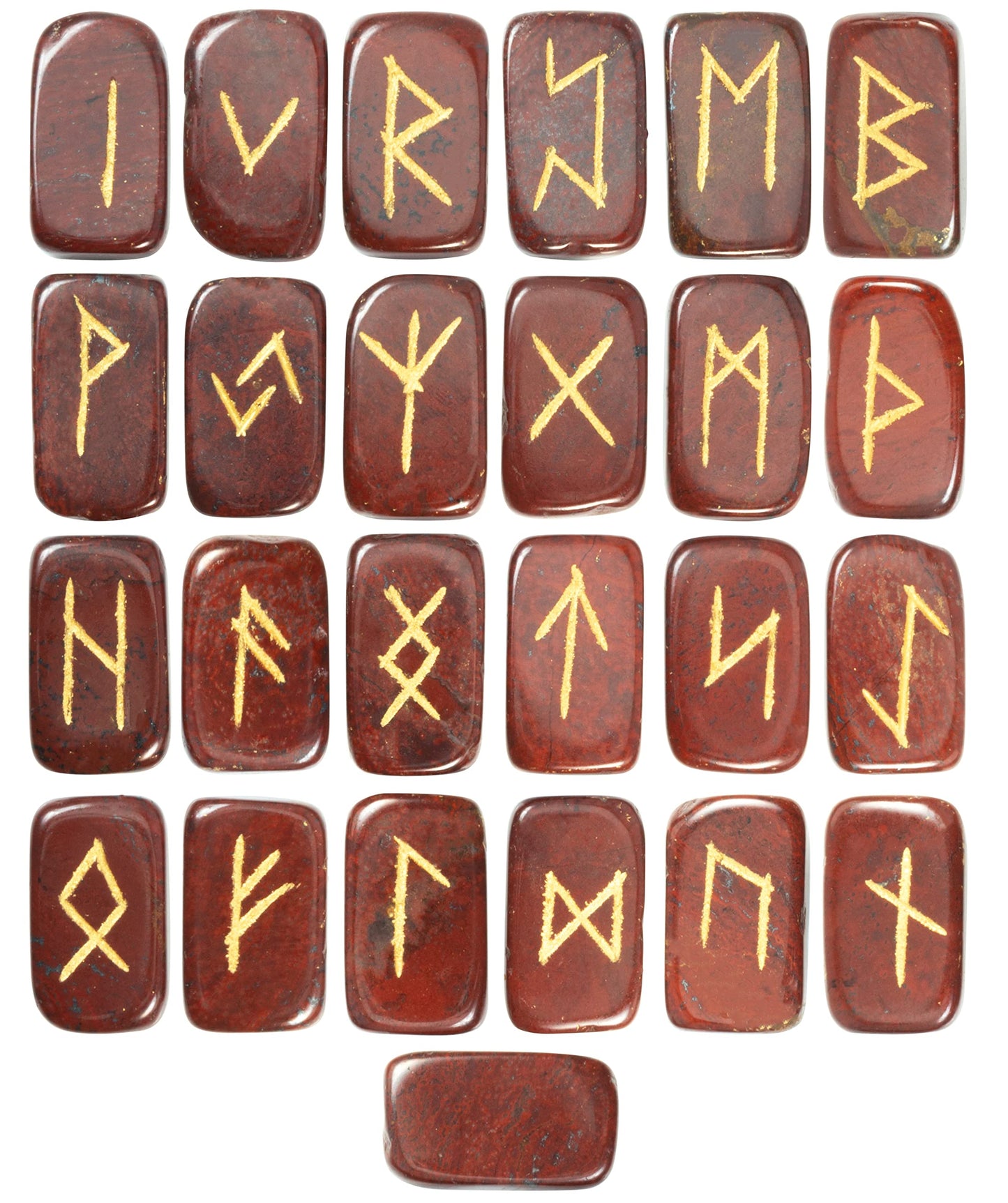 Crocon Red Jasper Rectangle Shape Gemstone Runes with Elder Futhark Alphabet Engraved 25 pcs Rune Set Crystal Divination Metaphysical Healing Balancing Chakra Reiki Runes with a Pouch| Size : 20-25mm