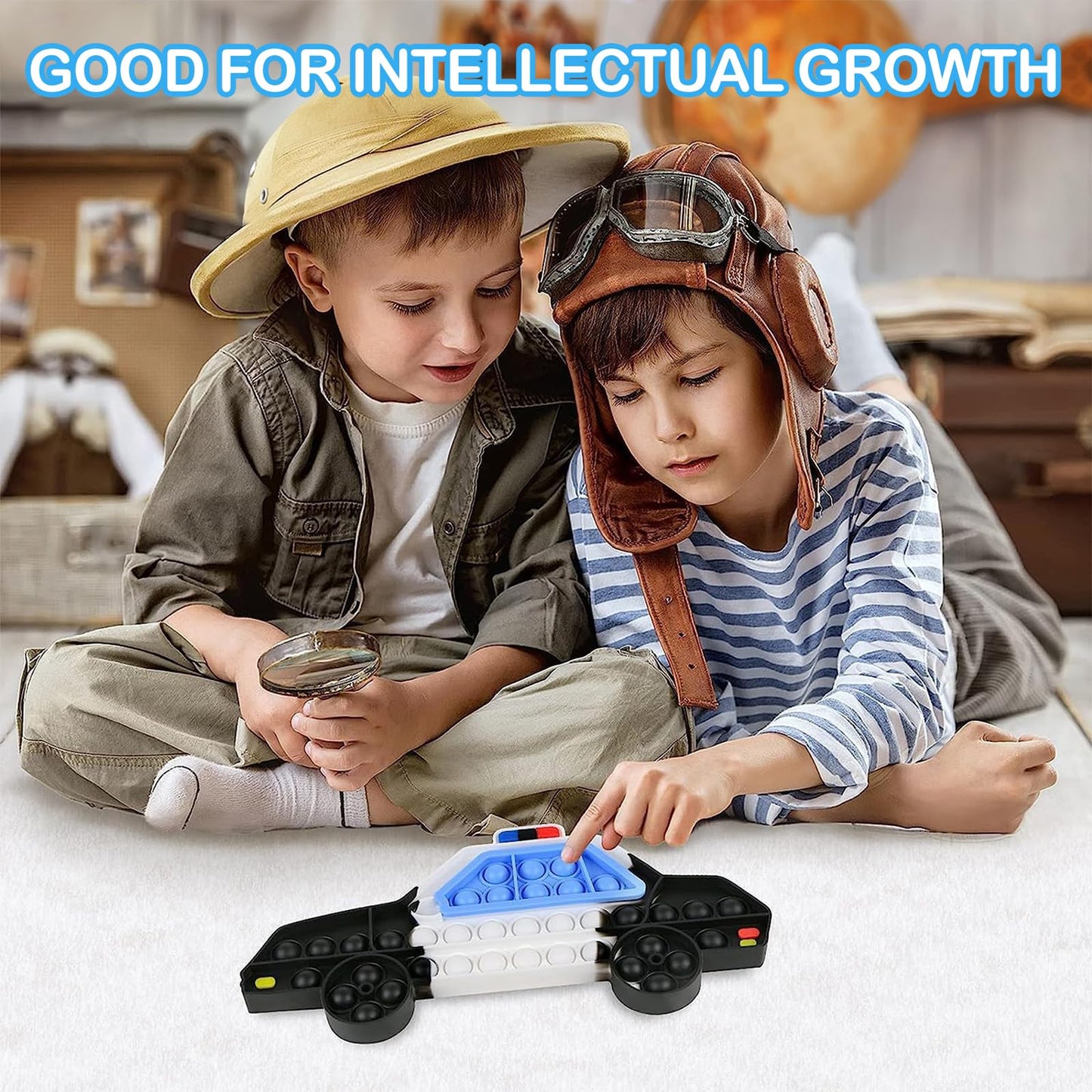 2 Packs Fidget Sensory Toys,Kids Boy Police Car Fire Truck Vehicle Toy,Detachable and Assembled Puzzle Fidgets,Stress Relief Autism Push Bubble Poppers,Travel Birthday Gifts for Toddlers Teens