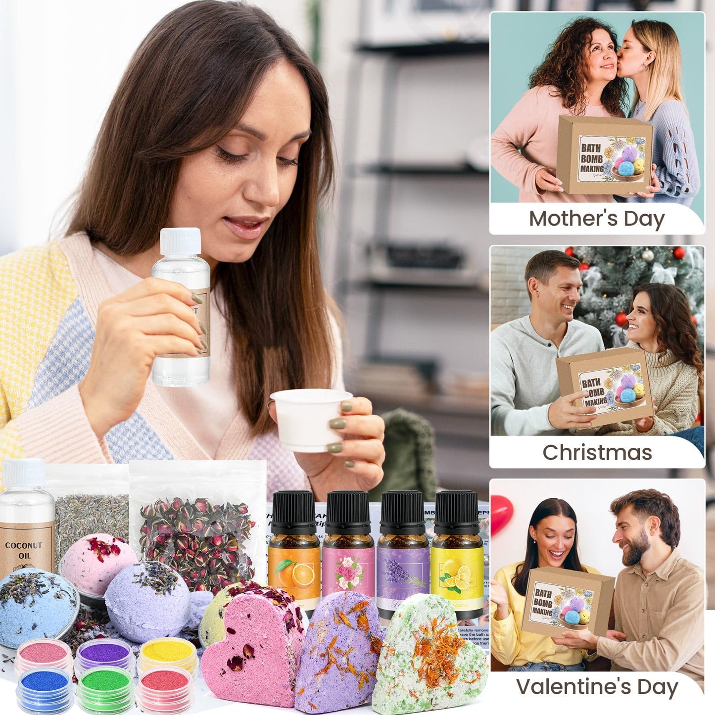 Gdblsm Bath Bomb Making Kit- DIY Bath Bomb Mold Set for Women, Make Your Own Shower Bombs with Shower Steamer Press Molds, Bath & Bathing Making Supplies Spa Craft Kits Gifts for Aldult Women