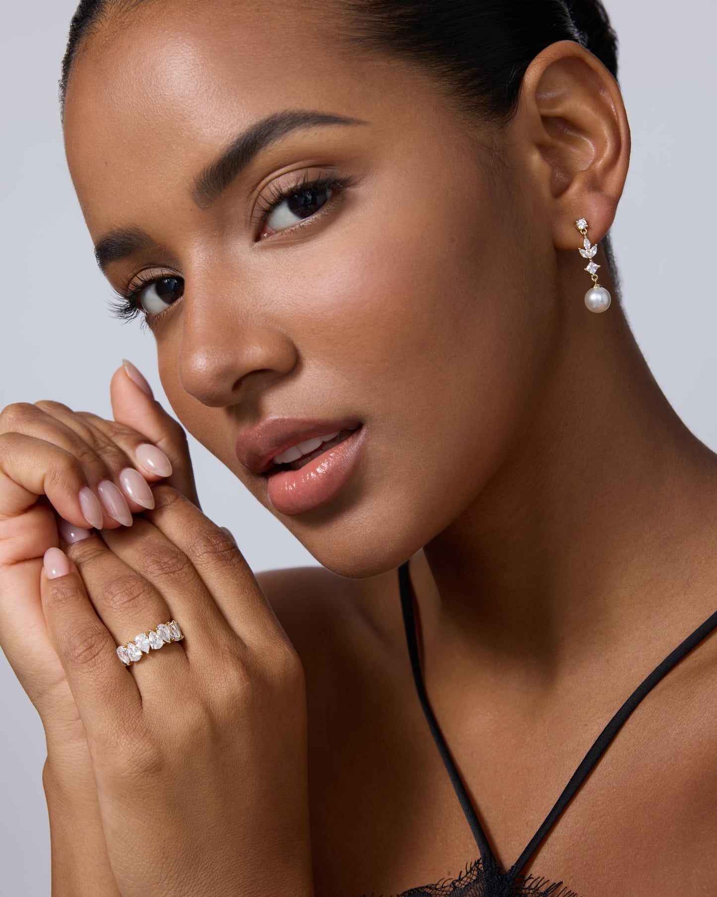 PAVOI Rhodium Plated Pearl Drop Earrings for Women - 925 Sterling Silver Posts Large Dangle Pearl Wedding Earrings for Brides & Bridesmaids - Cubic Zirconia Crystal Linear Bridal Jewelry Gifts