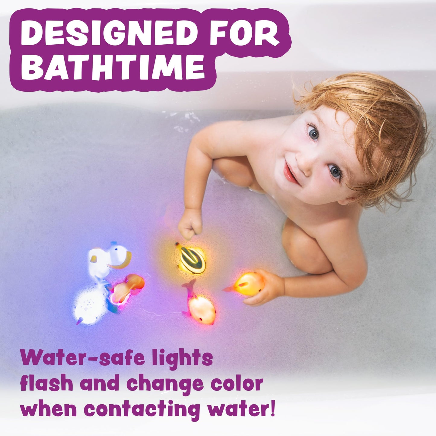 Tub Works® Mermaid Lagoon™ Light Up Bath Toys, 6 Pack | Water-Activated Light Up Toys Flash & Change Color | Easy-Grip Baby Girl & Toddler Bath Toys | Sensory Mermaid Toy Bathtub Toys with Bath Lights