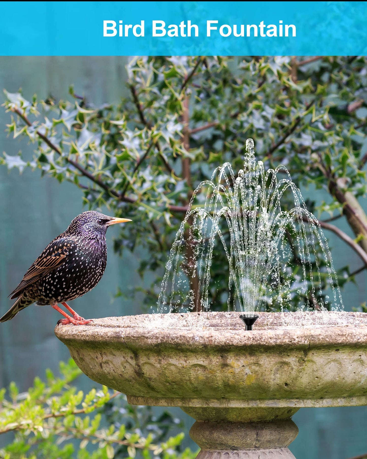 Biling Solar Fountain for Bird Bath, Solar Panel Kit Outdoor Solar Water Pump with 4ft Tubing for Hummingbird Bath, Small Pond and Fish Tank
