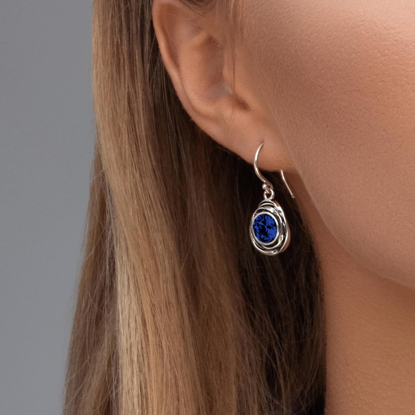 JEAN RACHEL JEWELRY 925 Sterling Silver Dangle Earrings for Women - Wire Wrap with Bezel Set Cubic Zirconia Vintage Design - Hypoallergenic, Lead & Nickel Free - Artisan Handcrafted Statement Earrings (Sapphire CZ)
