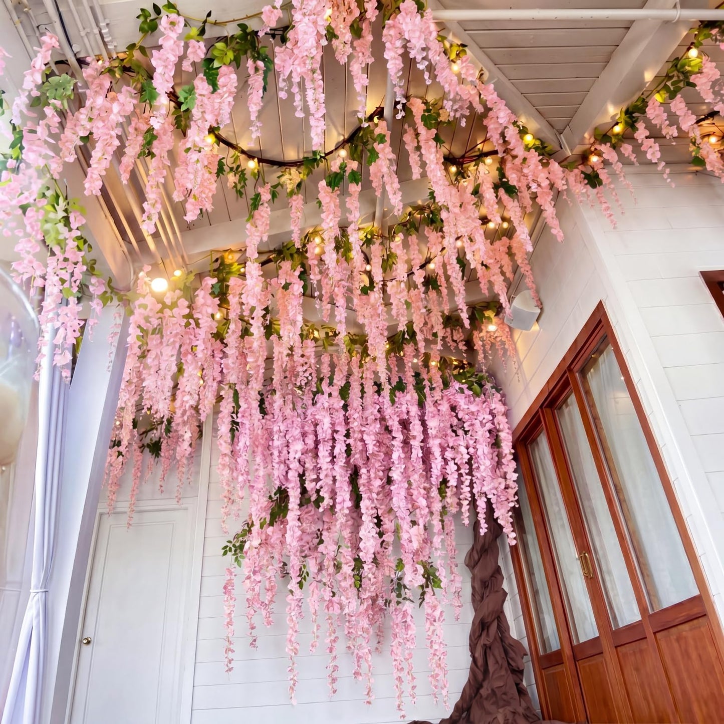Giegxin DIY Wisteria Tree Hanging Flowers Branches 3D Paper Blossom Tree for Home Classroom Wall Spring Decor Fake Ceiling Flowers 20 Wisteria Branches for Indoor Bedroom Forest Background(Pink)