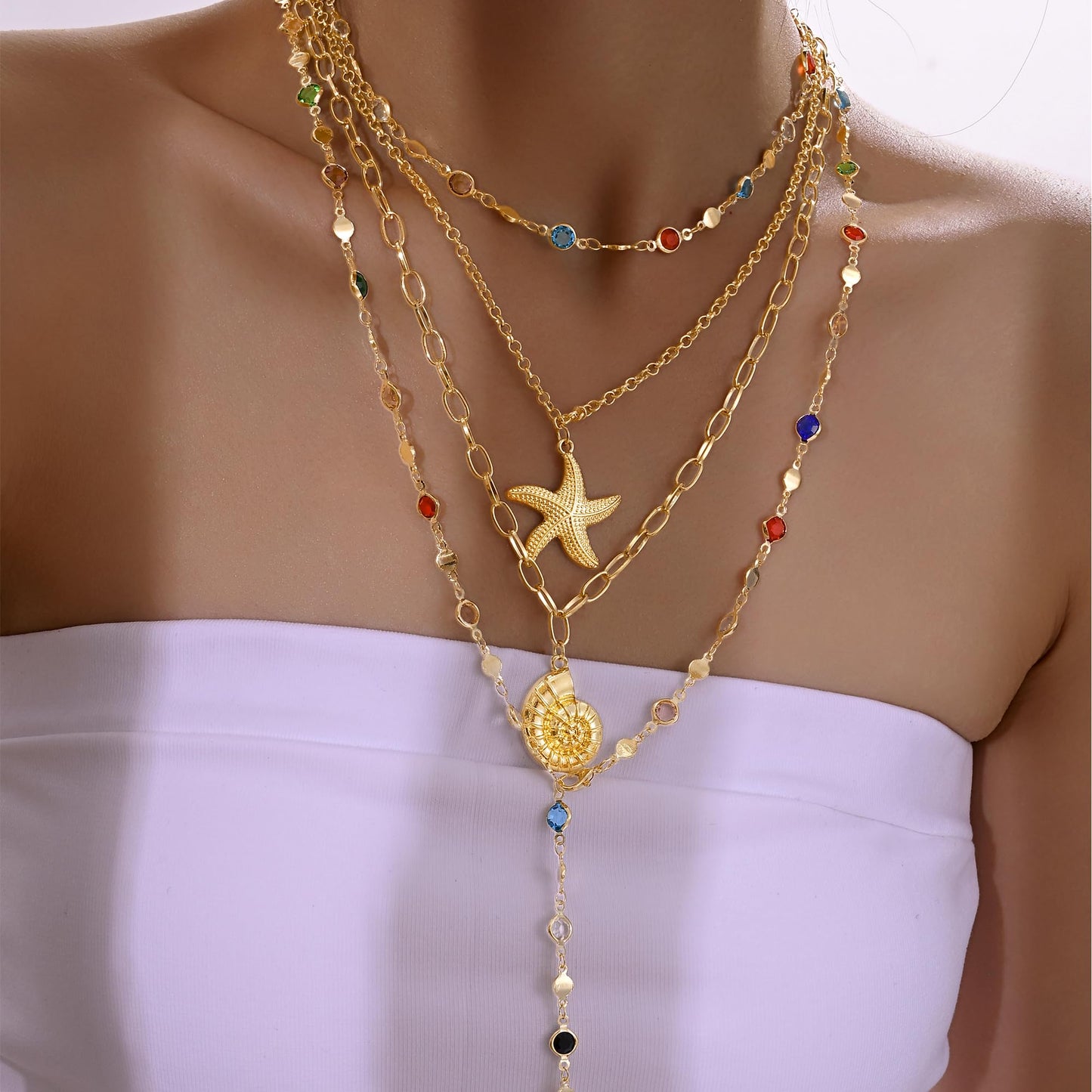 4PCS Layered Gold Cross Necklaces for Women Trendy, Bohemian Bead Pearl Y Long Pendant Necklace Set, Vintage Rosary Necklace Stack Adjustable Length