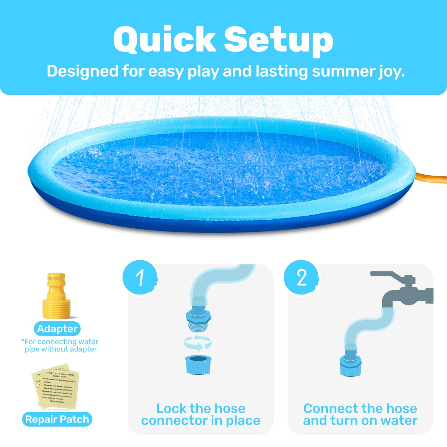 SLOOSH 72" Non-Slip Splash Pad Sprinkler - Outdoor Water Toys Play Mat for Toddlers Kids Dogs, Outside Thickened Sprinkler Pool Party Durable Backyard Fountain for Girls Boys Pets (72in, Blue)