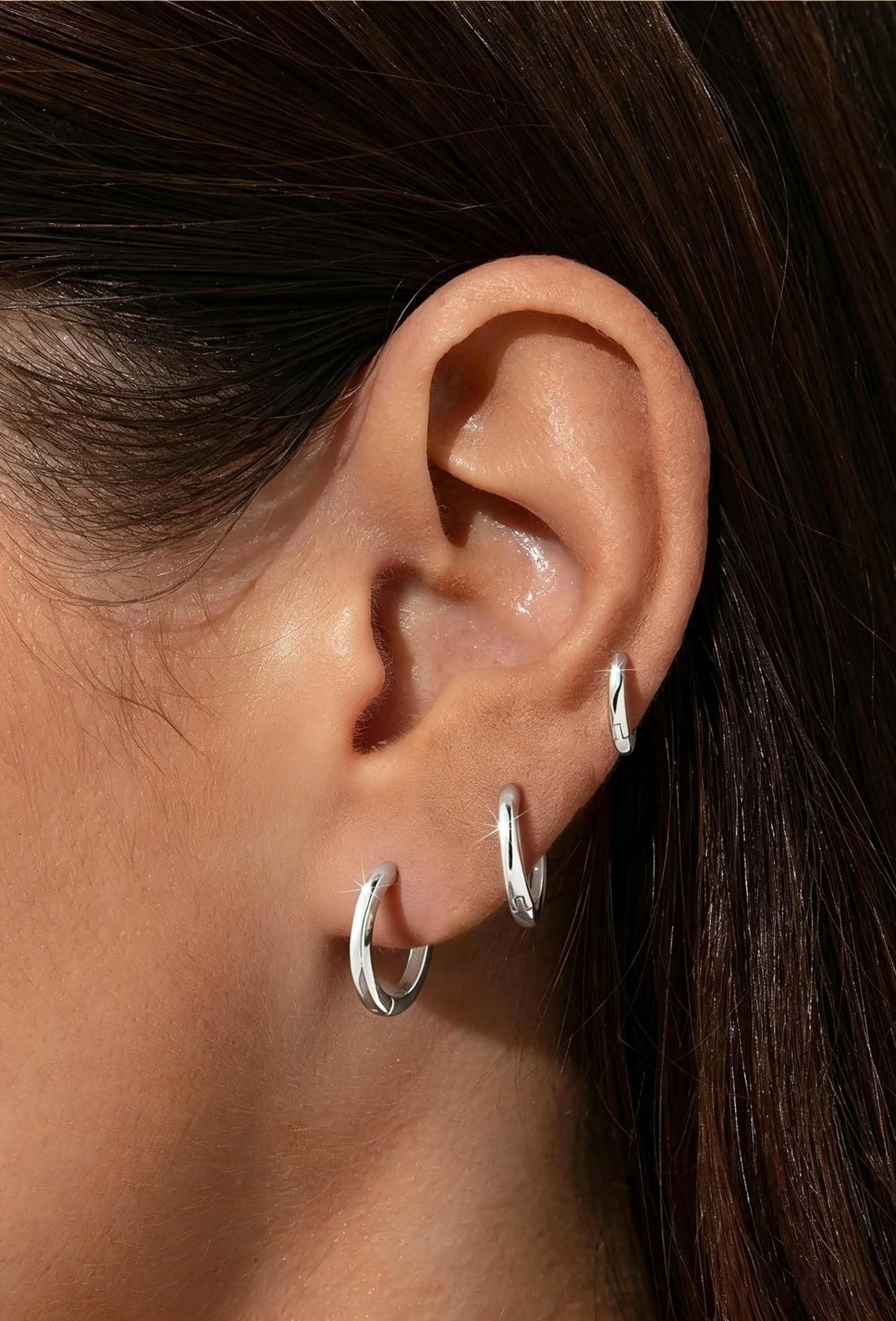 3Pairs Gold Hoop Earrings Set for Women Trendy Chunky Huggie Dainty Earring Jewelry for Women Teens (Silver - 3 Pairs Set)