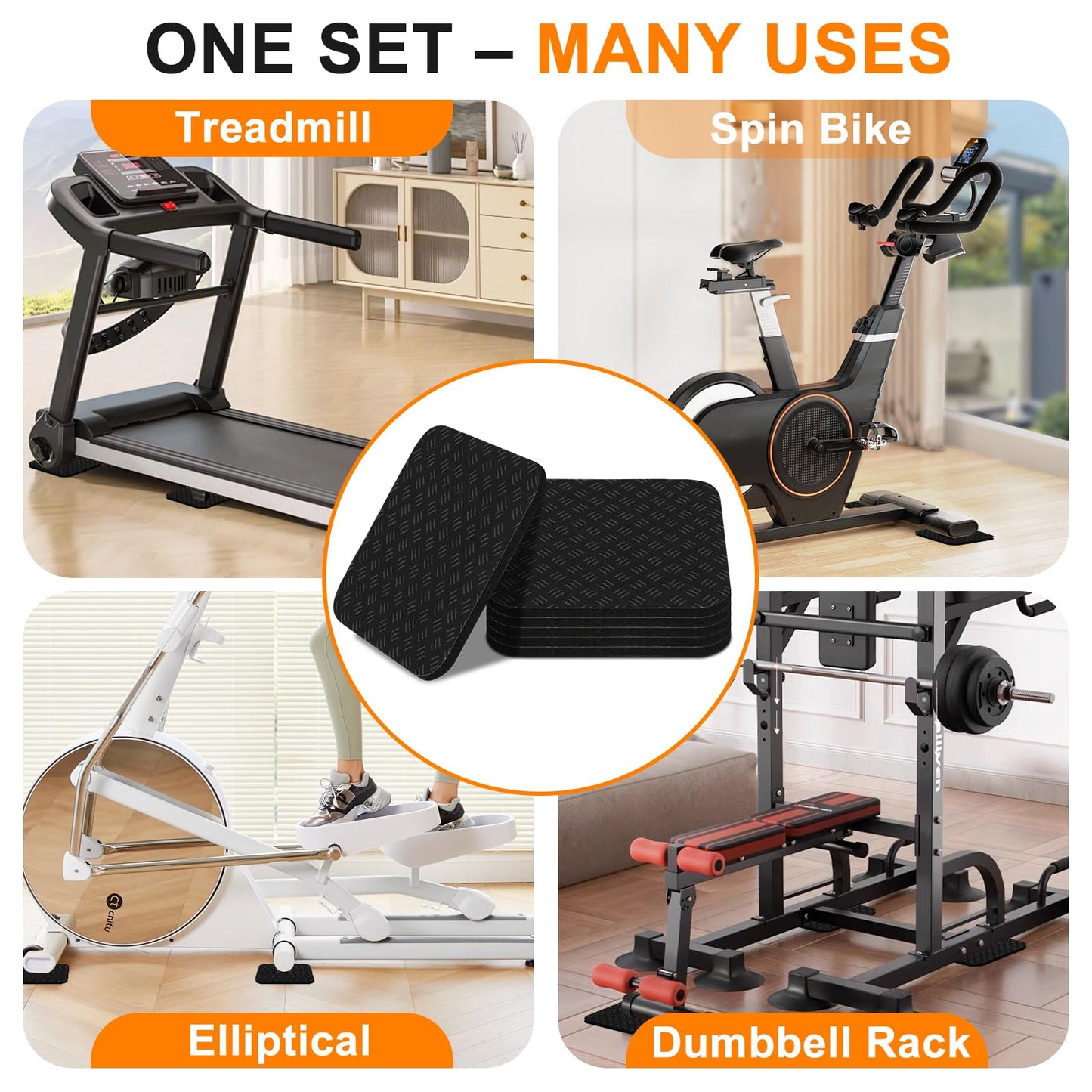 Compact Silicone Treadmill Mat, Non-Slip Shock Absorbing Pad, Floor Protector for Home Gym Equipment, Easy to Clean, Anti-Vibration, Prevents Floor Damage (6, 3.94x3.94x0.2inch)