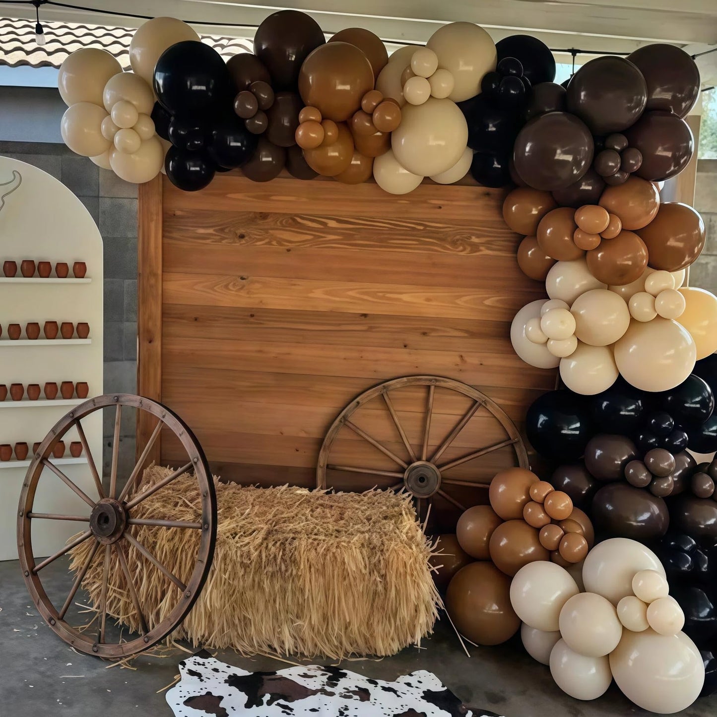 Brown and Black Balloon Garland Arch Kit, Nude Dark Brown Tan Black Gold White Sand Latex Party Balloons for Cowboy Western Wild West First Rodeo Country Farm Baby Shower Birthday Party Decorations