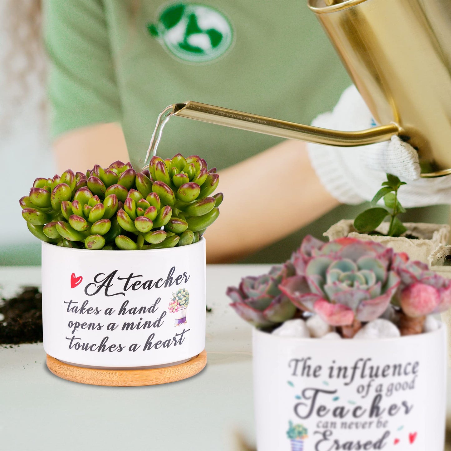 SAIWEILAI ONLINE 9 Pieces Teacher Appreciation Gifts Ceramic Succulent Plant Pot Small Flower Planter Funny Cute Succulent Plant Pot Planter Succulent Accessories for Teacher Christmas Birthday Gift