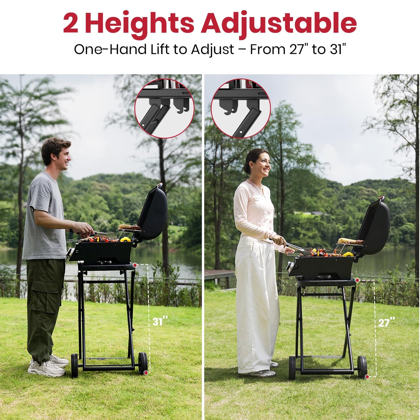 Laudlife 3-Burner Portable Gas Grill with 30,000 BTU, 320 SQ.IN Detachable Propane Grills, Non-Stick Porcelain Grate, Built-in Thermometer, Quick-Fold Design for Camping, Tailgating & Outdoor BBQ