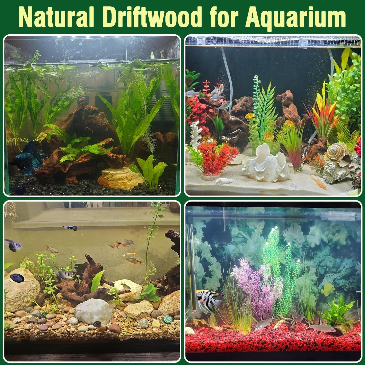 Packsy 4pcs Natural Aquarium Driftwood Decoration,Perfect for Aquascaping,Fish Tanks and Reptile Habitats,Enhances Underwater Aesthetics and Provides Hiding Spots for Fish(4pcs/4-6inches)