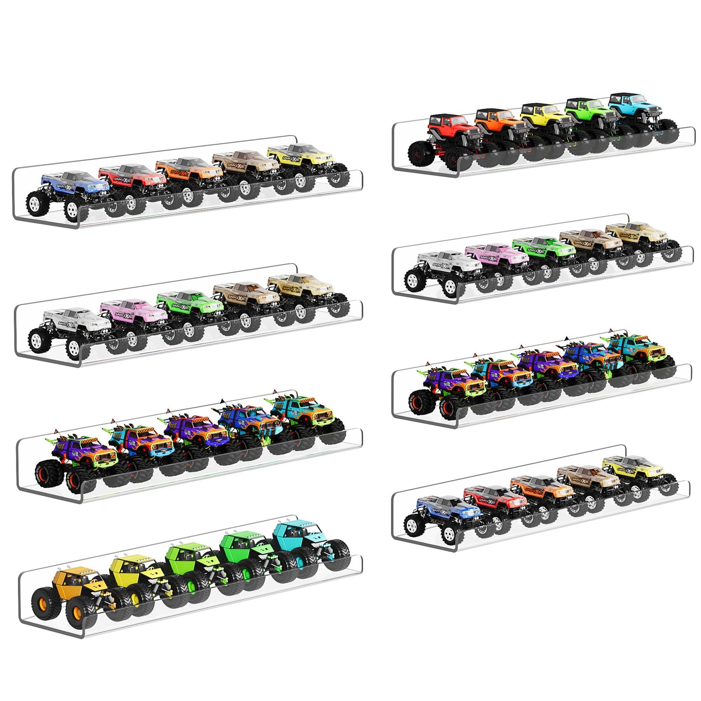 upsimples 8 Pack Acrylic Shelves Wall Organizer and Storage, 15" Display Shelf for Figure, Toy Cars, Perfume, Kids Bookshelf for Bedroom, Nursery, Craft Room, Clear