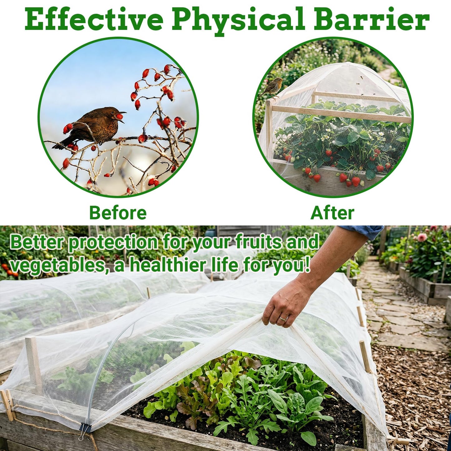 Ultra Fine 4'x10' Garden Netting – No Frame Needed, Easy Install, Pest Barrier & Bird Netting, Plant Cover for Garden, Greenhouse, Patio, Protecting Vegetables, Flowers, Trees