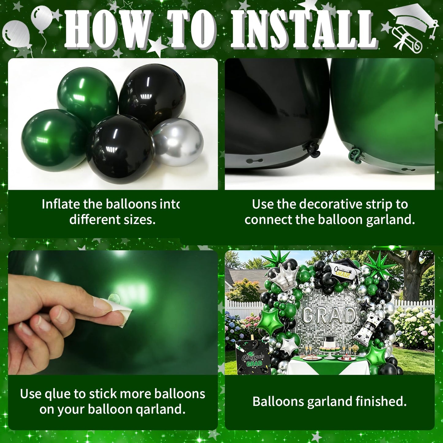 Graduation Balloon Arch Garland Kit Green Black Silver Graduation Decorations 2026 for College High School Class of 2026 Grad Party Prom Decor