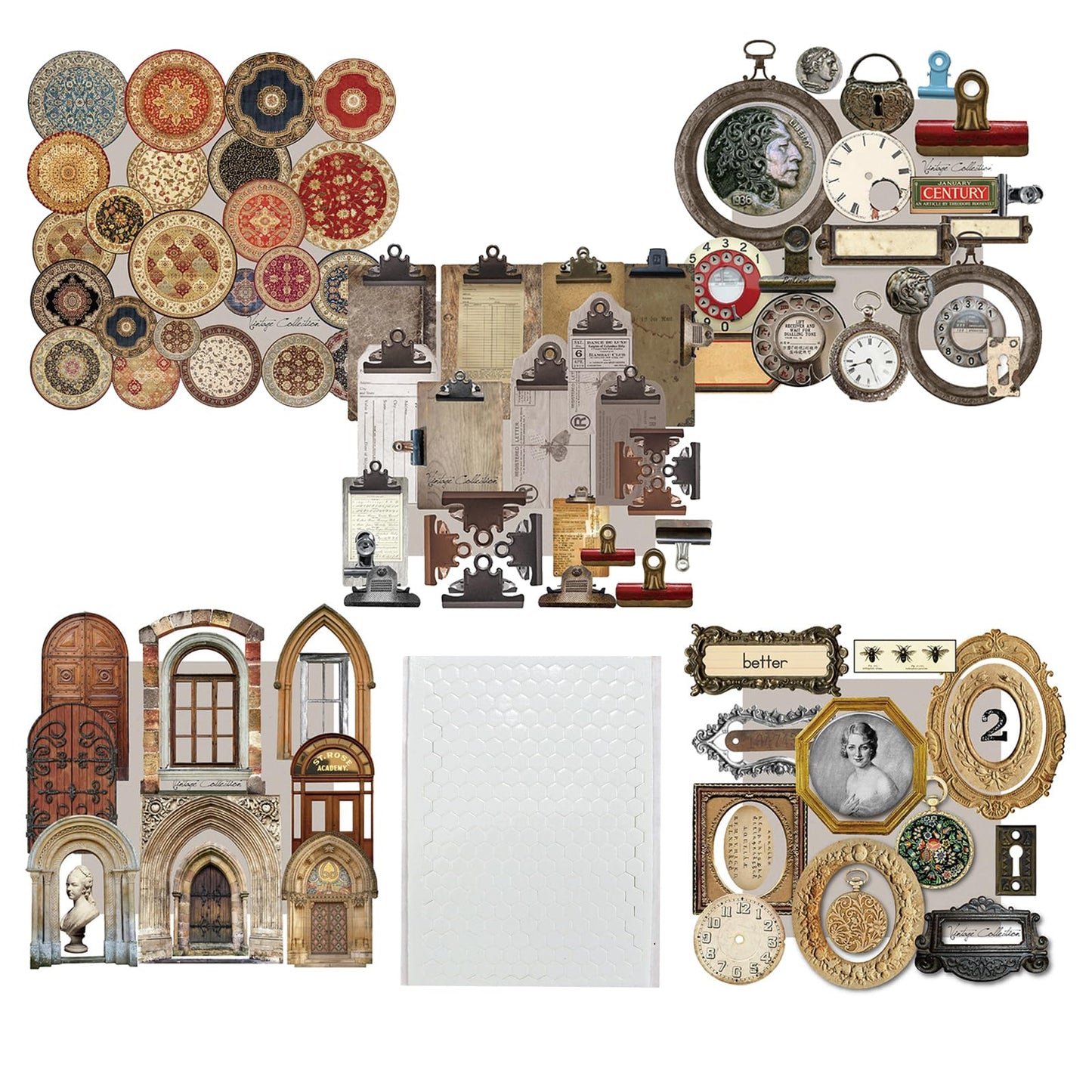 CATaireen Vintage Junk Journal Decoupage Elements Paper Card Pre Cut Cardstock Chipboard Small Embellishments Art Aesthetic Scrapbook Cutout DIY Supplies Kit Ephemera Pack for Adults (Collection)