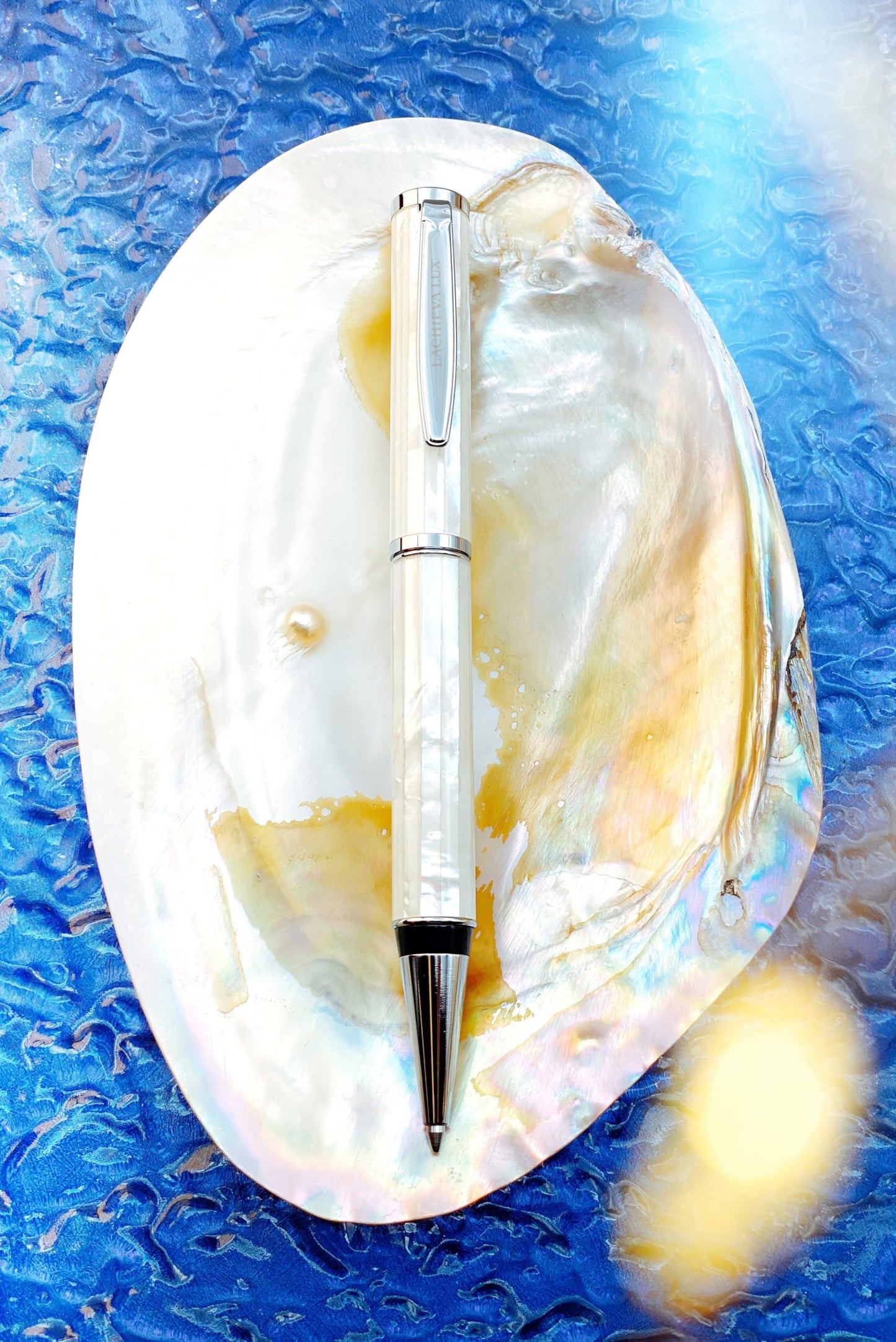 LACHIEVA LUX Stunning Handcrafted Mother of Pearl Ballpoint Pen with German P900M 1.0MM Refill, Luxury White Shell Gift Pen for Men and Women, Executive Writing Pen in Premium Gift Box
