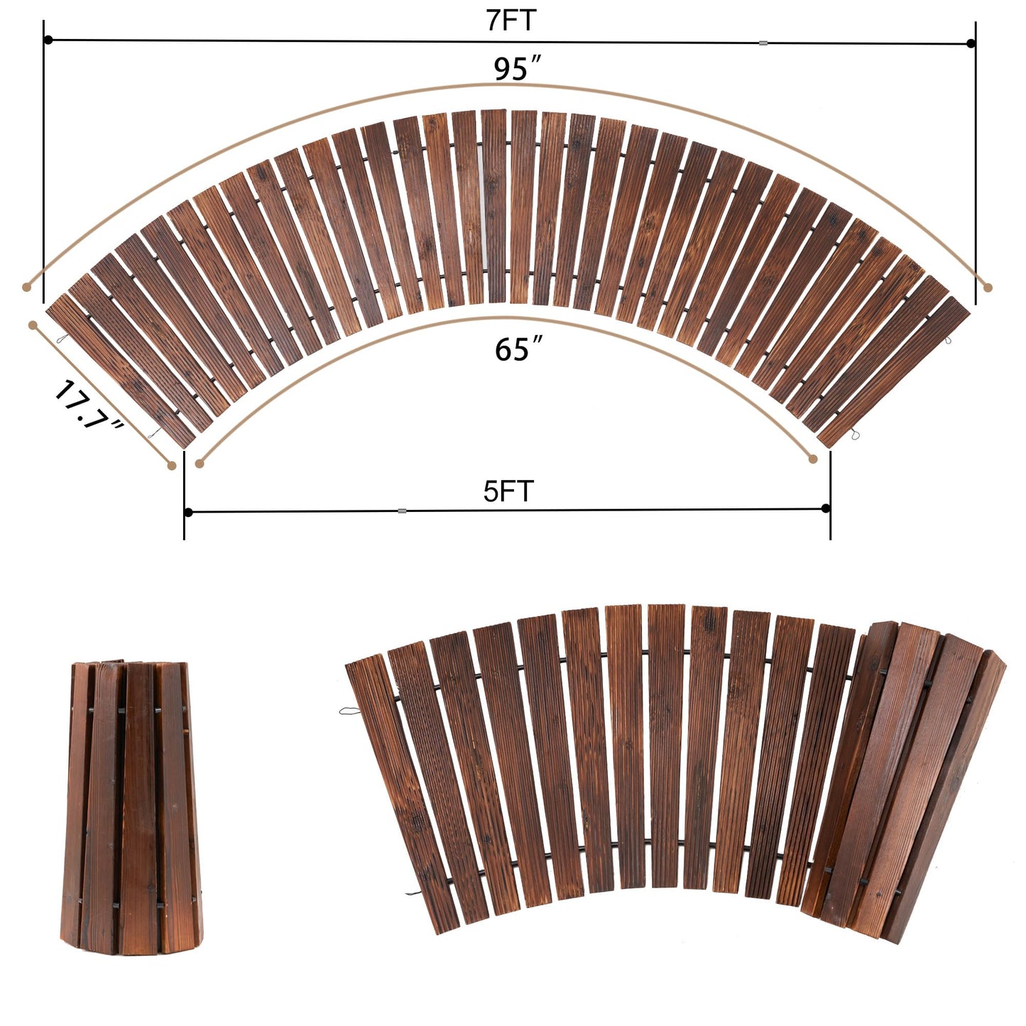 Spurgehom 7FT Wooden Garden Pathway Curved Outdoor Walkway Roll Out Cedar Wood Patio Flooring Path Decorative Lawn Patio Pavers Boardwalk Beach Wedding Party (Brown)