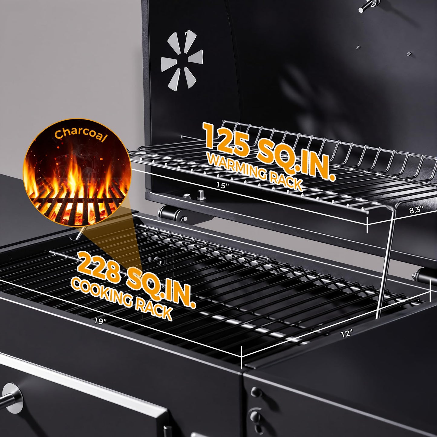 MASTER COOK Charcoal Grills with Two Foldable Side Tables, 353 Sq.In Cooking Area Outdoor Smoke Barbecue bbq Grill for Camping, Backyard Party, Patio, Picnic, Garden, Black,18"D x 43"W x 37"H